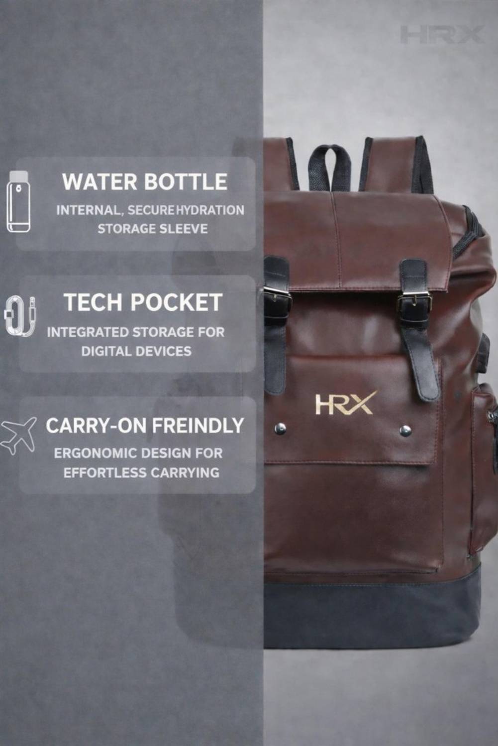 HRX 35L Leather Anti Theft Laptop Backpack - Image 3