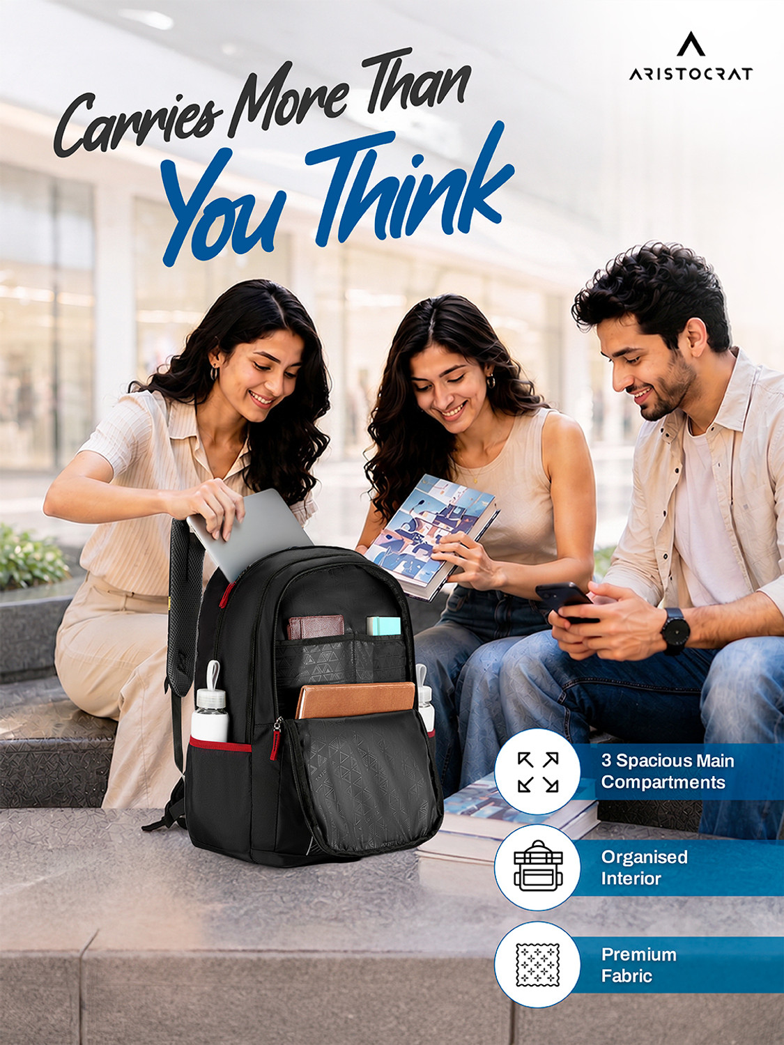Image of ARISTOCRAT NRG Casual Backpack with 3 Specious Compartments and Quick-Access Front Pocket 42 L Backpack