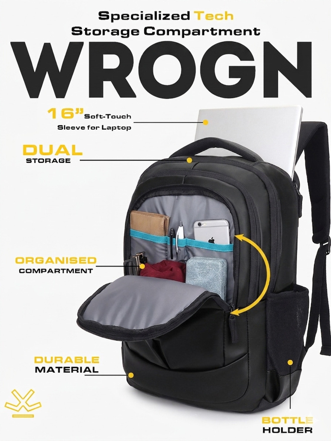 Image of WROGN Faux Leather Unisex School College Casual Office & Travel Bag with Trolley Strap 42 L Laptop Backpack