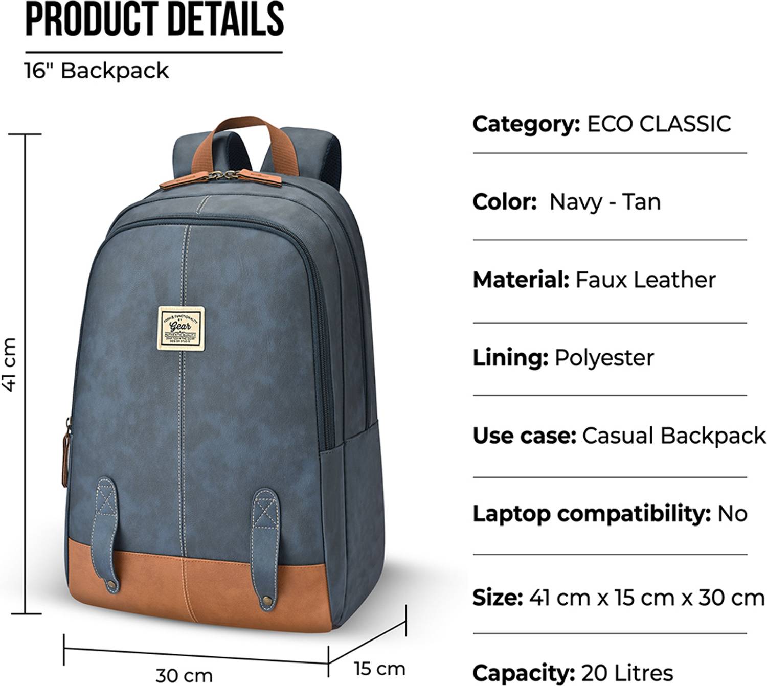 Gear ECO CLASSIC DAYPACK 16 20L Blue Backpack Pack of 16 - Image 2