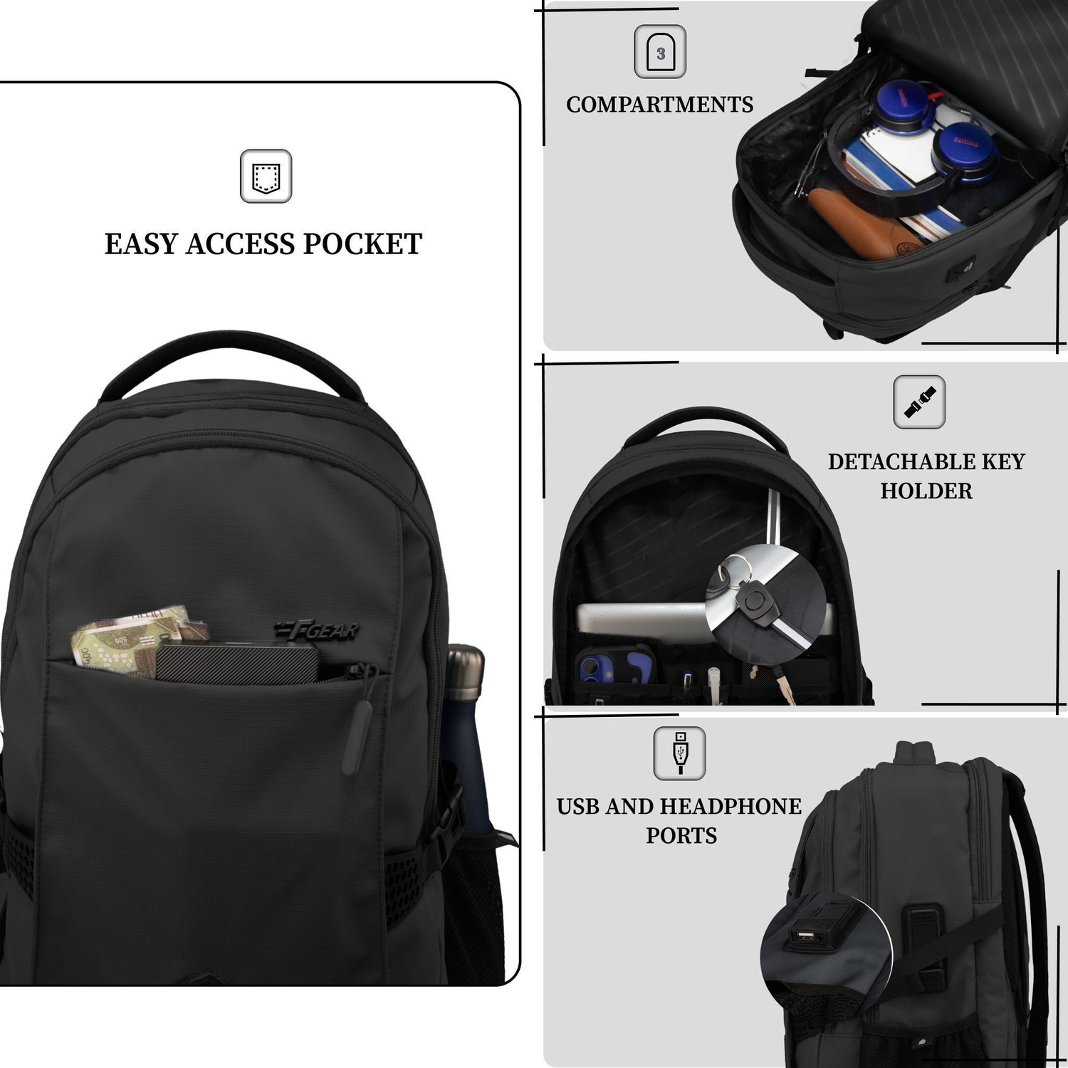Image of F Gear Amalfi 30L Backpack|3 Spacious Compartments|Multi Use Port|Sternum Strap 30 L Laptop Backpack