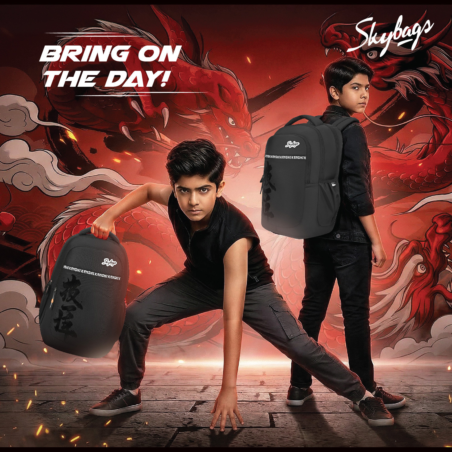 Image of SKYBAGS Kenshi Stealth School Backpack for Boys & Girls with 3 Compartments - Unisex 34 L Backpack