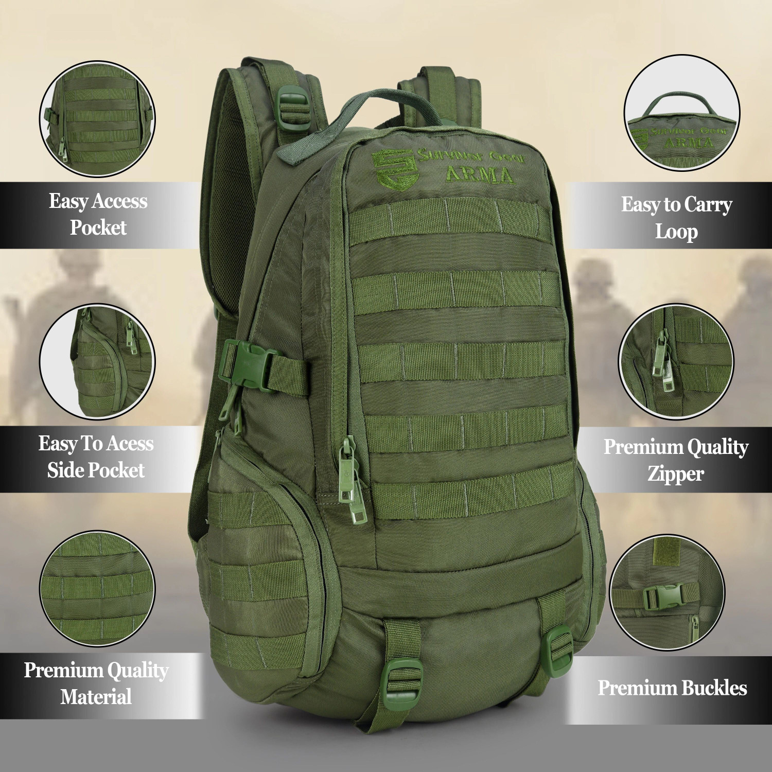 Image of SURVIVOR GEAR arma backpack for Alfa Military and army with Large Capacity Multi-Pocket Design 25 L Backpack
