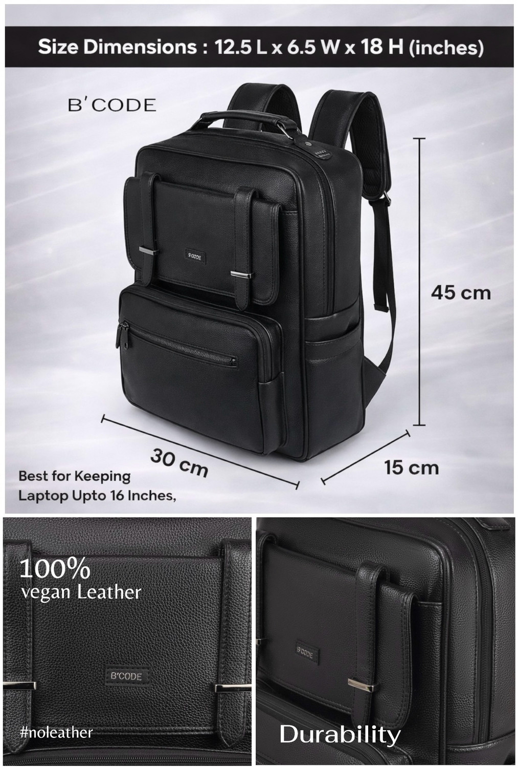 Image of Bcode PrimePro 30L 15.6 Inches Anti-Theft Office Laptop Backpack-Black 30 L Laptop Backpack