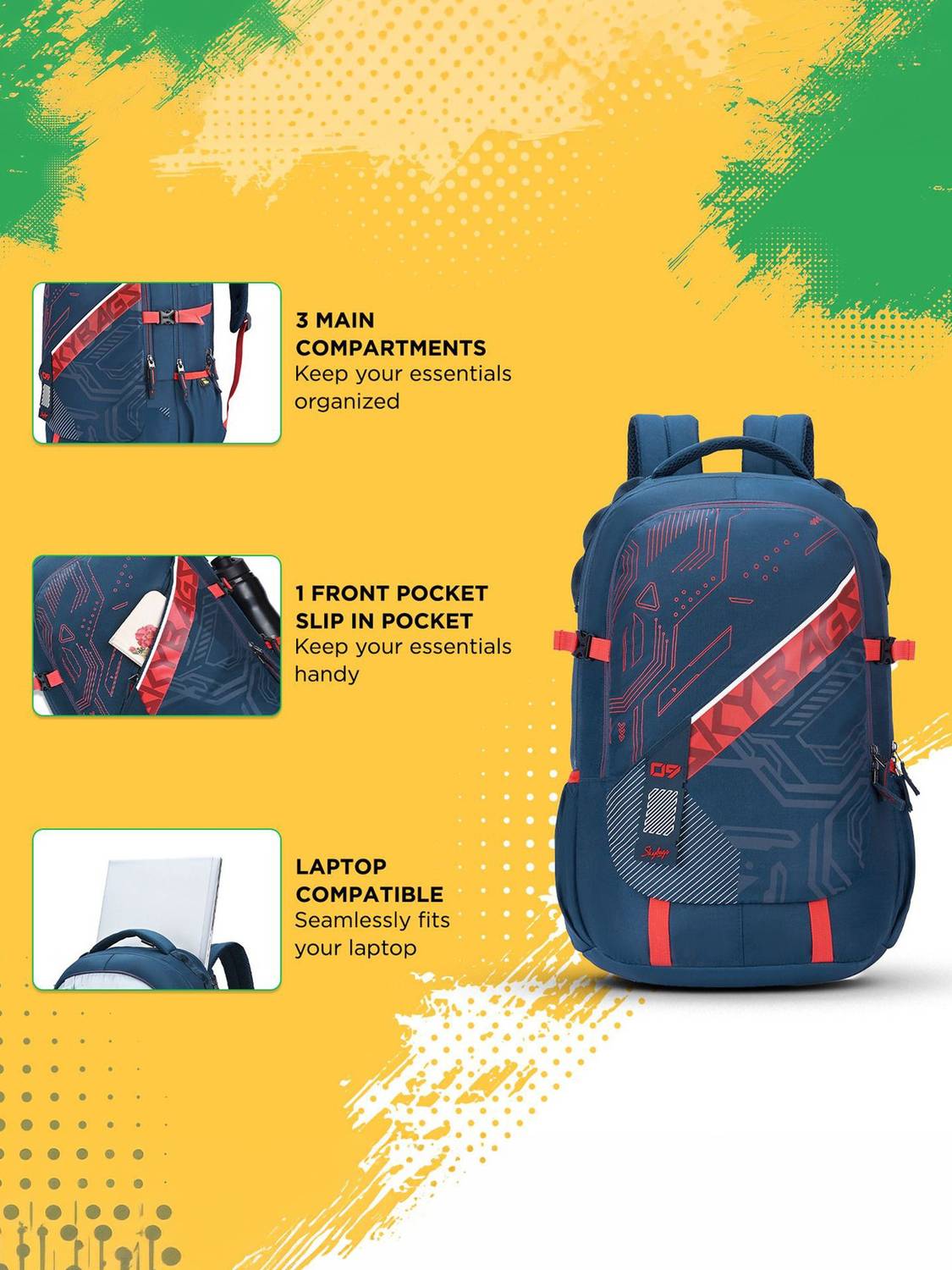 SKYBAGS Vesper 40L Navy Laptop Backpack - Image 3