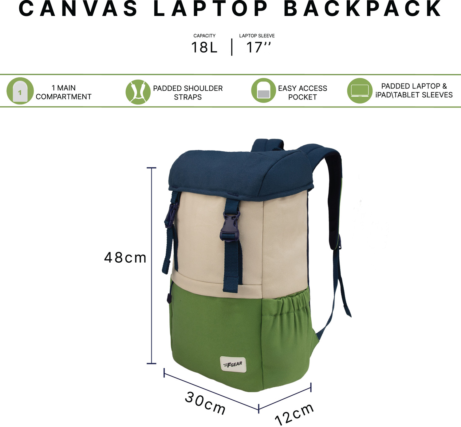 Image of F Gear Dune Navy Beige Mint 18 L Laptop Backpack