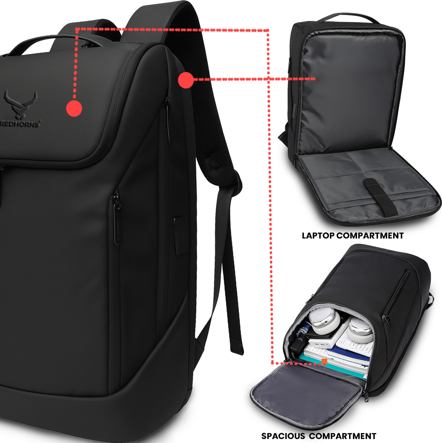 Image of REDHORNS Velocity 15.6 inch Unisex Laptop Bag Anti Theft,Water Resistant with USB Charging 24 L Laptop Backpack