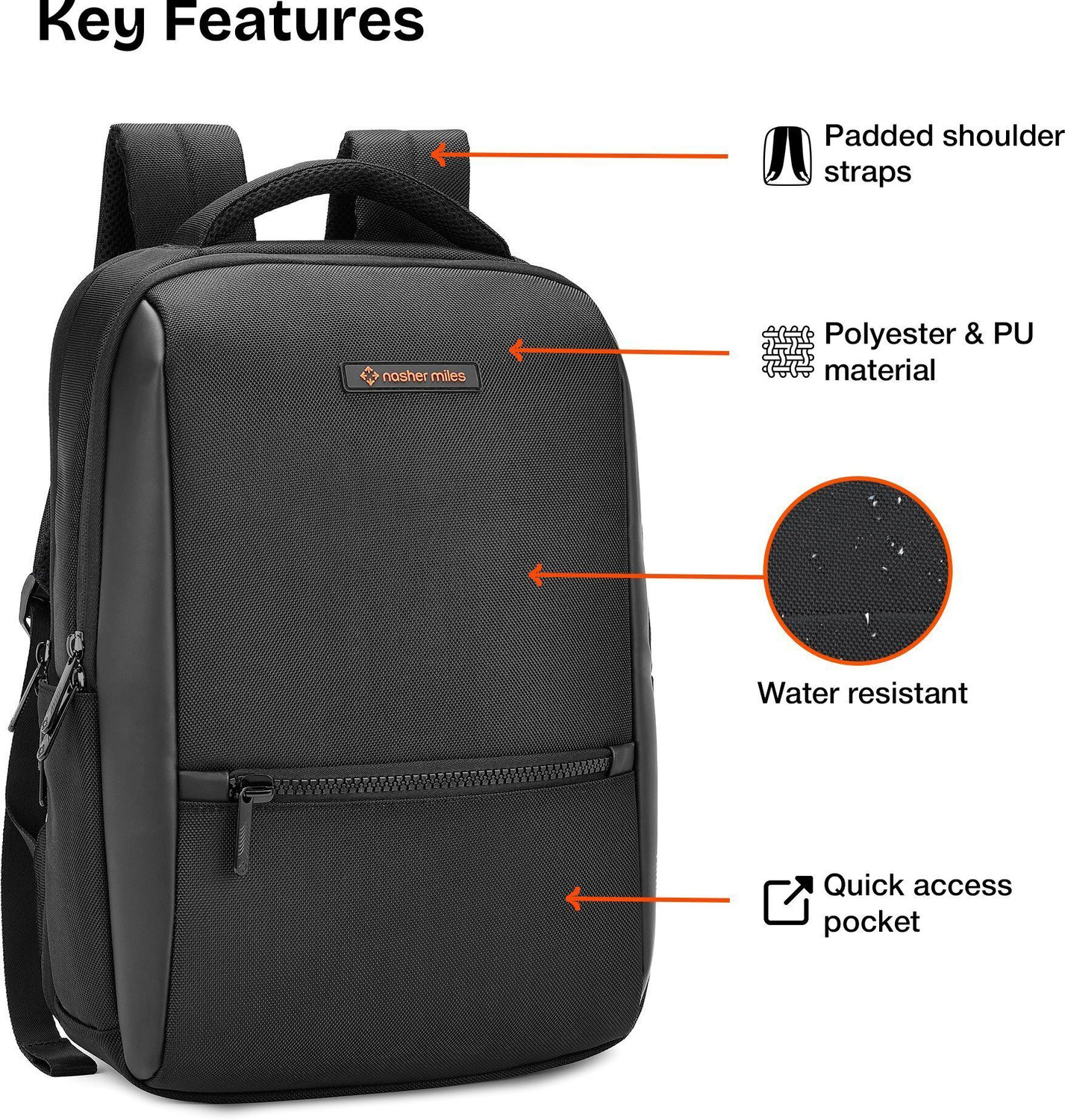 Image of NASHER MILES Medium 24 L Laptop Backpack Tama Corporate Laptop Backpack Premium Polyester & PU for Office College Travel (Black)