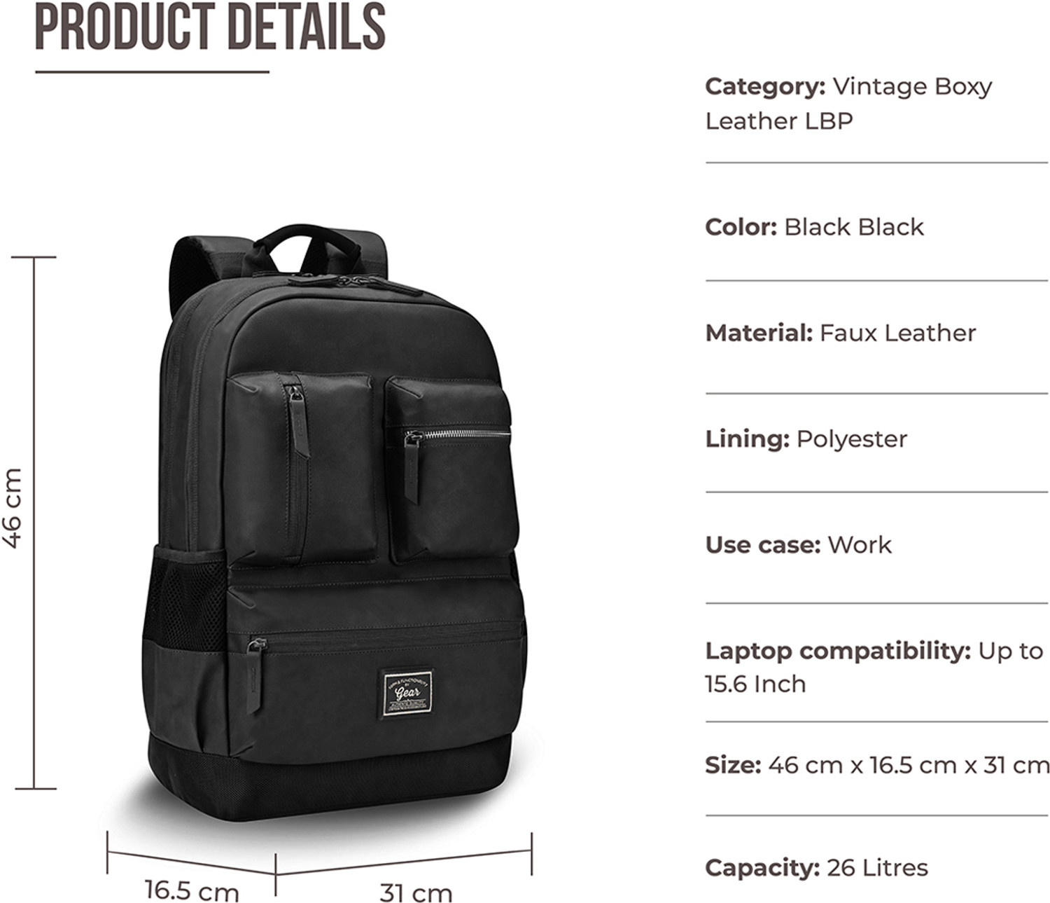 Image of Gear VINTAGE BOXY LEATHER LAPTOP BACKPACK 26 L Laptop Backpack