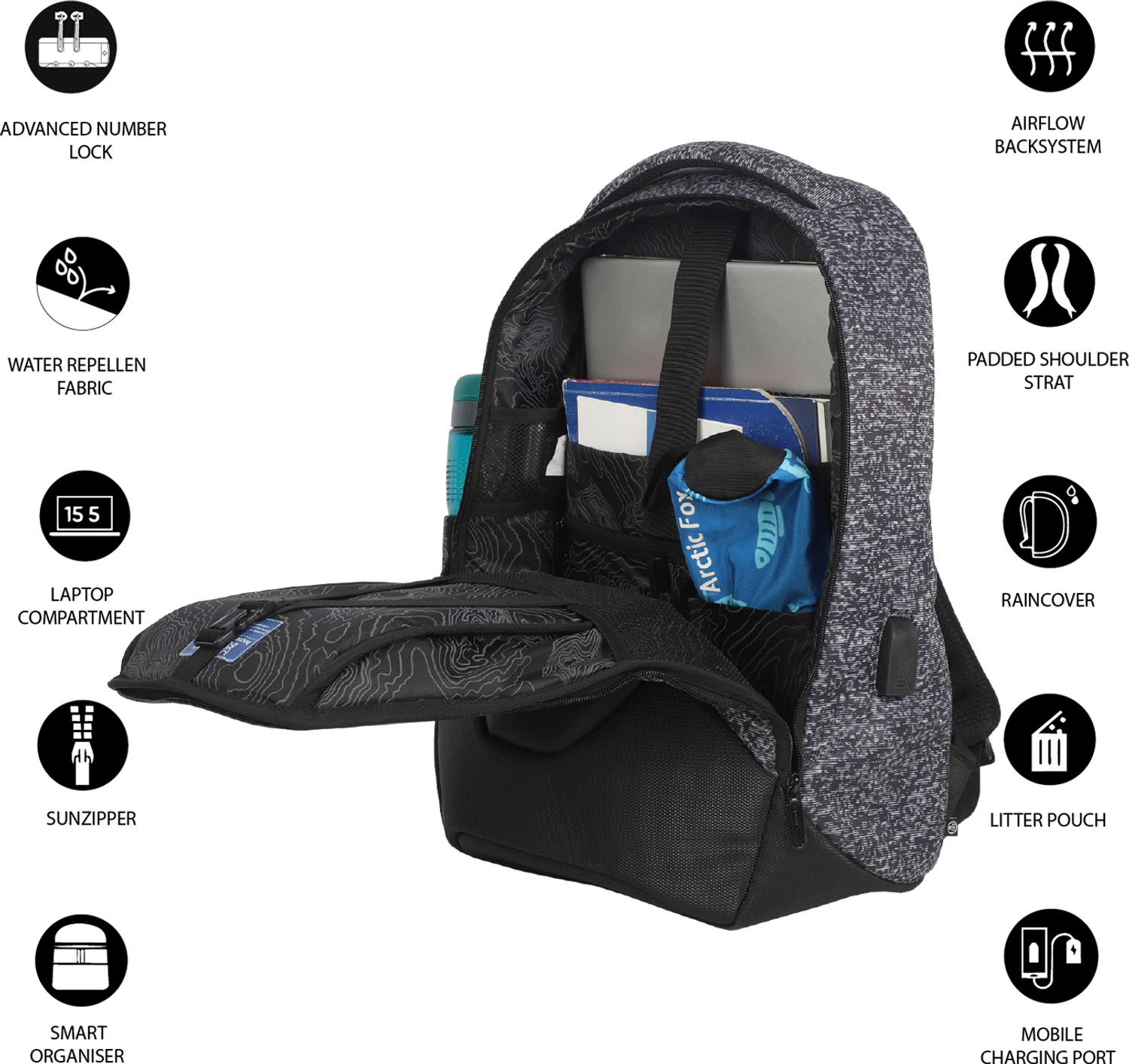 Image of Arctic Fox Ranger Anti-Theft Glitch Grey 35 L Laptop Backpack