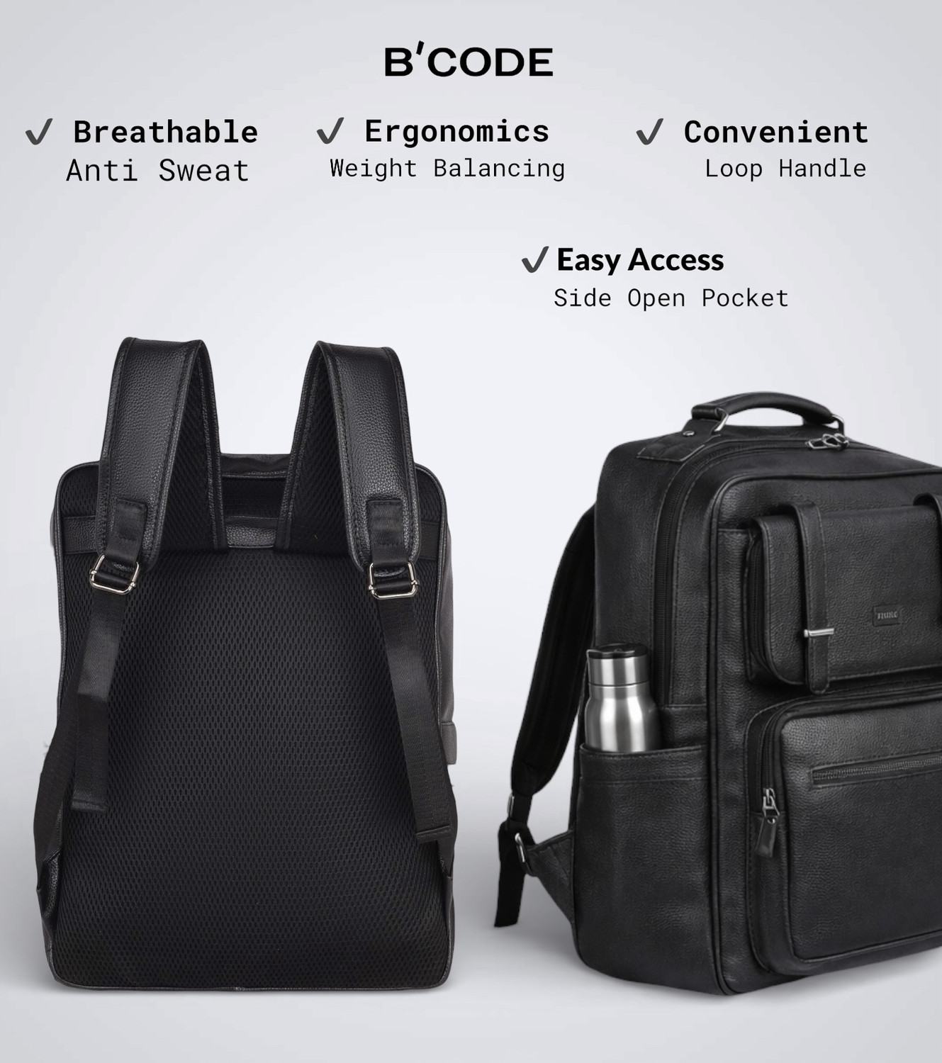 Image of Bcode PrimePro 30L 15.6 Inches Anti-Theft Office Laptop Backpack-Black 30 L Laptop Backpack
