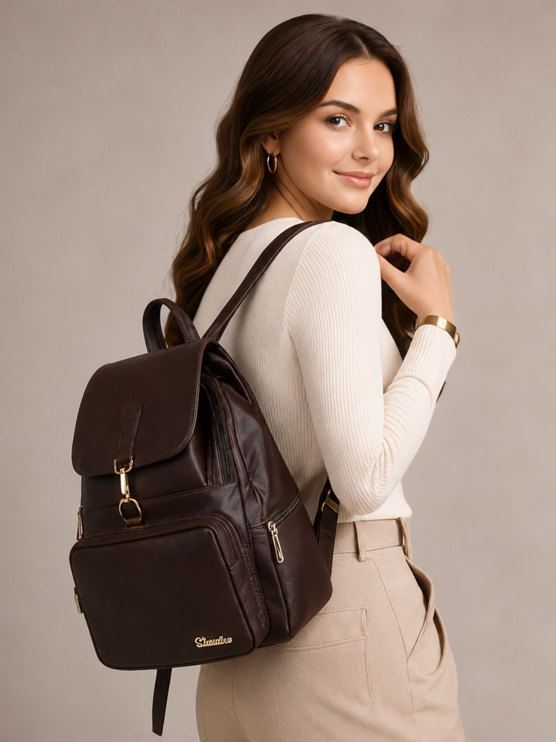 Image of SSignature's Faux Leather Backpack, Anti-Theft Travel Bag with Multi Compartments 15 L Backpack