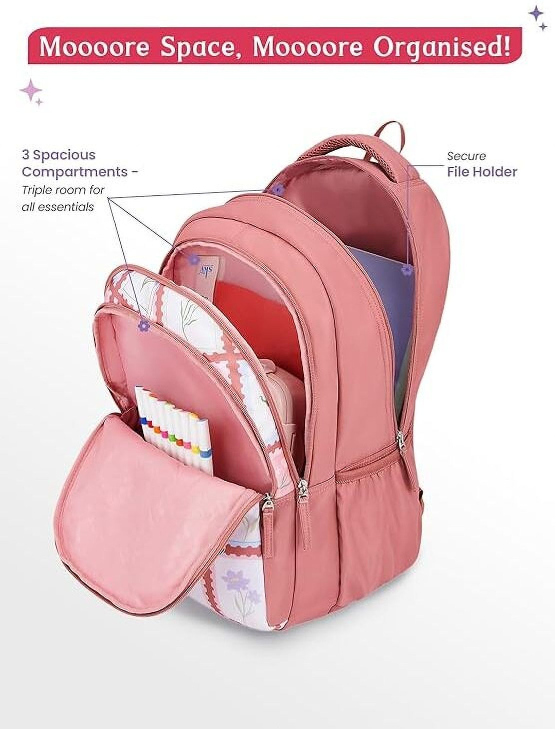 Image of Genie LIORA School Backpack For Girls |19 Inch-36 Litres Laptop Backpack - Rose 36 L Laptop Backpack