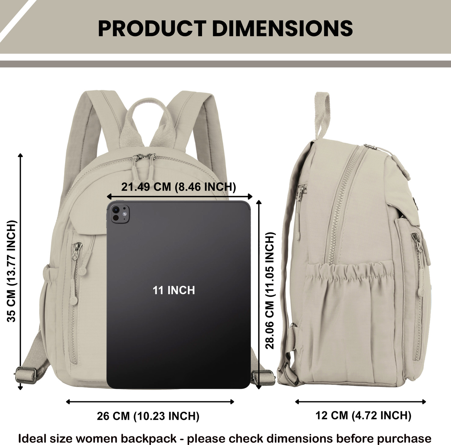 Image of TS WITH TECHSUN Small 11 L Backpack Lightweight Stylish Backpack Women Daypack for College,Office, Travel, Daily Use (Beige)