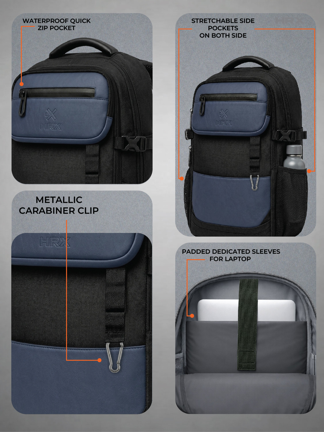 Image of HRX by Hrithik Roshan MetroVault Pro Laptop Backpack with Chest Strap, Luggage Strap and Rain Cover 42 L Laptop Backpack