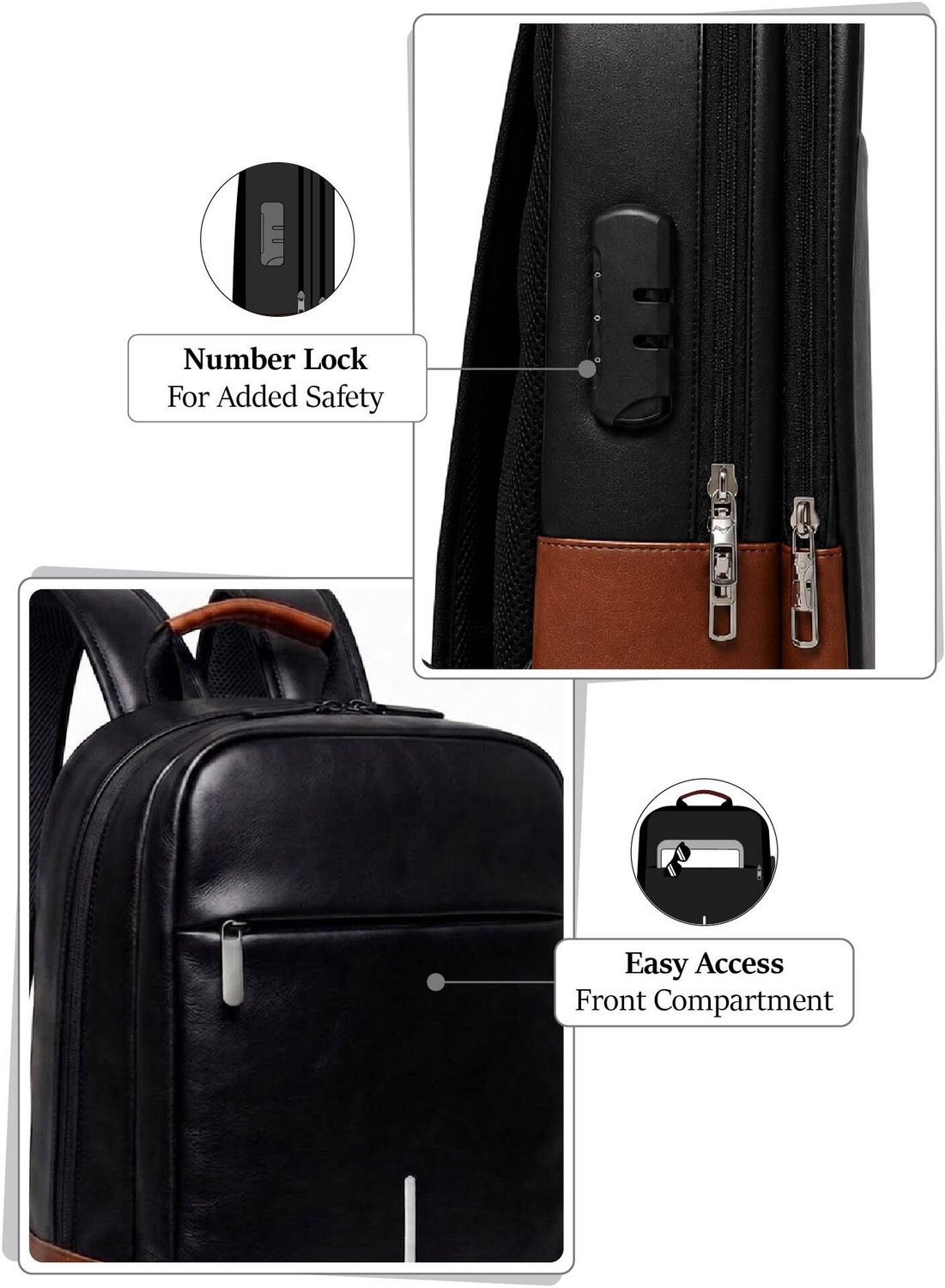 Image of FUR JADEN Vegan Leather Anti Theft Number Lock 15.6 Inch 25 L Laptop Backpack
