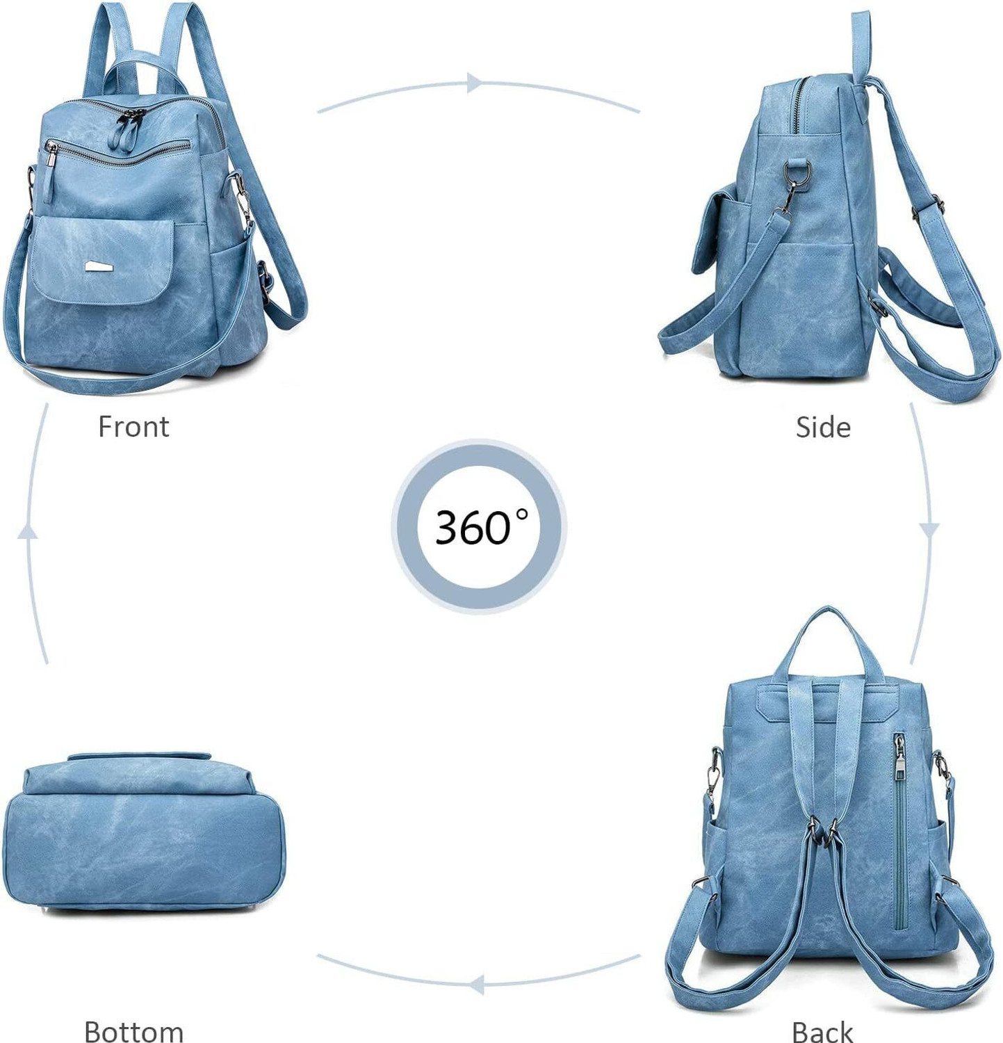 Image of Inovera Backpack for Women,Girls-Faux Leather Travel Shoulder Backpacks For Ladies(Blue) 3 L Backpack