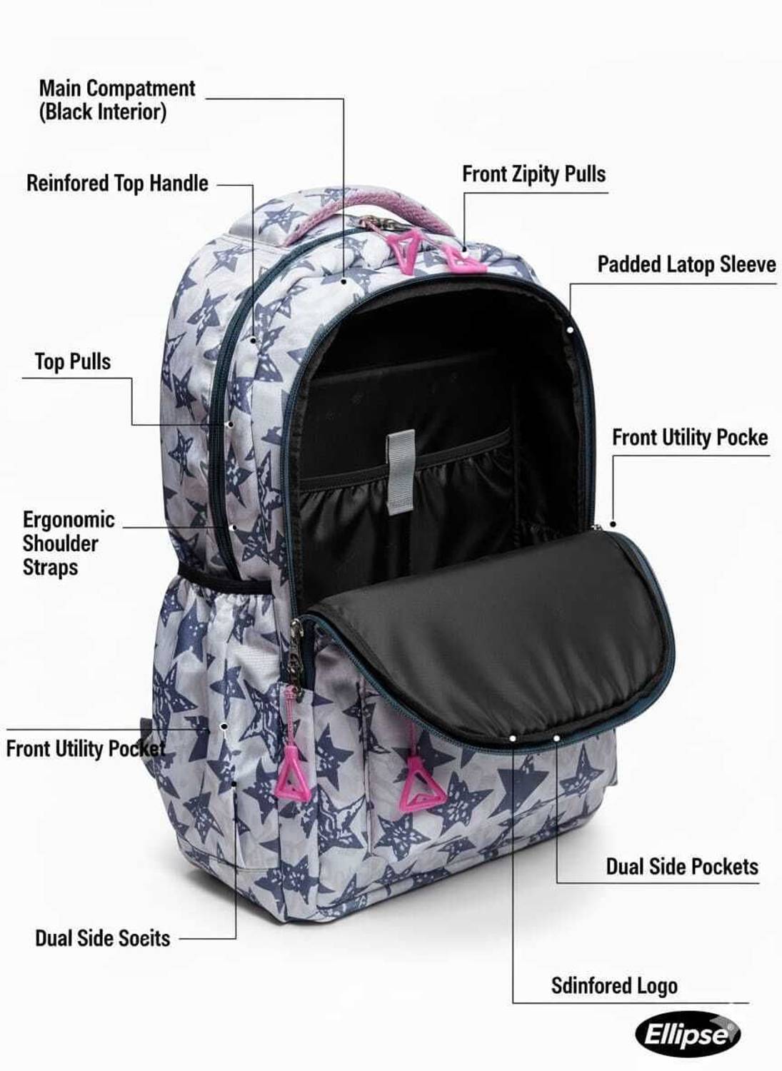 Ellipse Grey base with Navy Blue Star Print & Pink Accents  display picture 3
