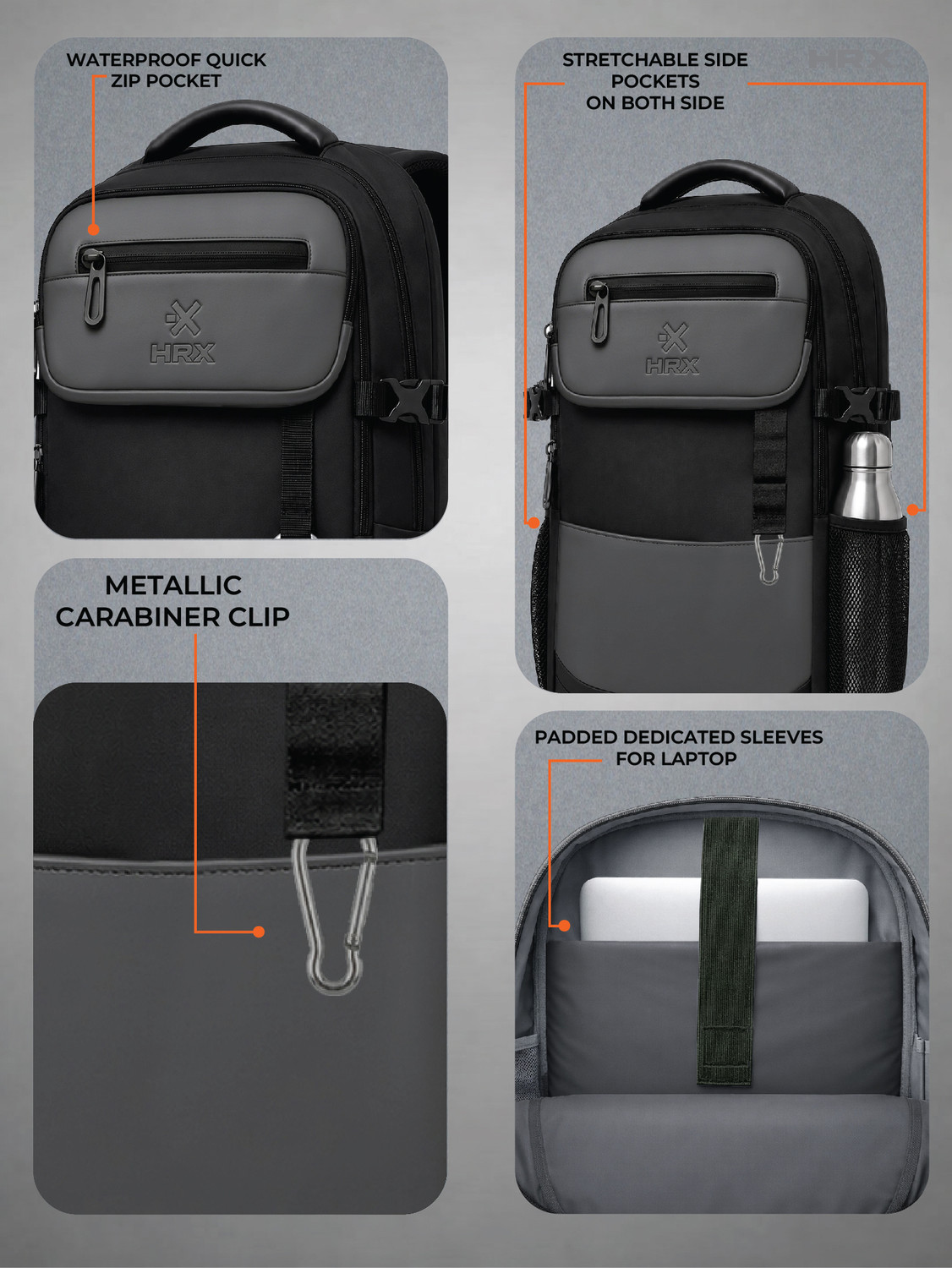 Image of HRX by Hrithik Roshan MetroVault Pro Laptop Backpack with Chest Strap, Luggage Strap and Rain Cover 42 L Laptop Backpack