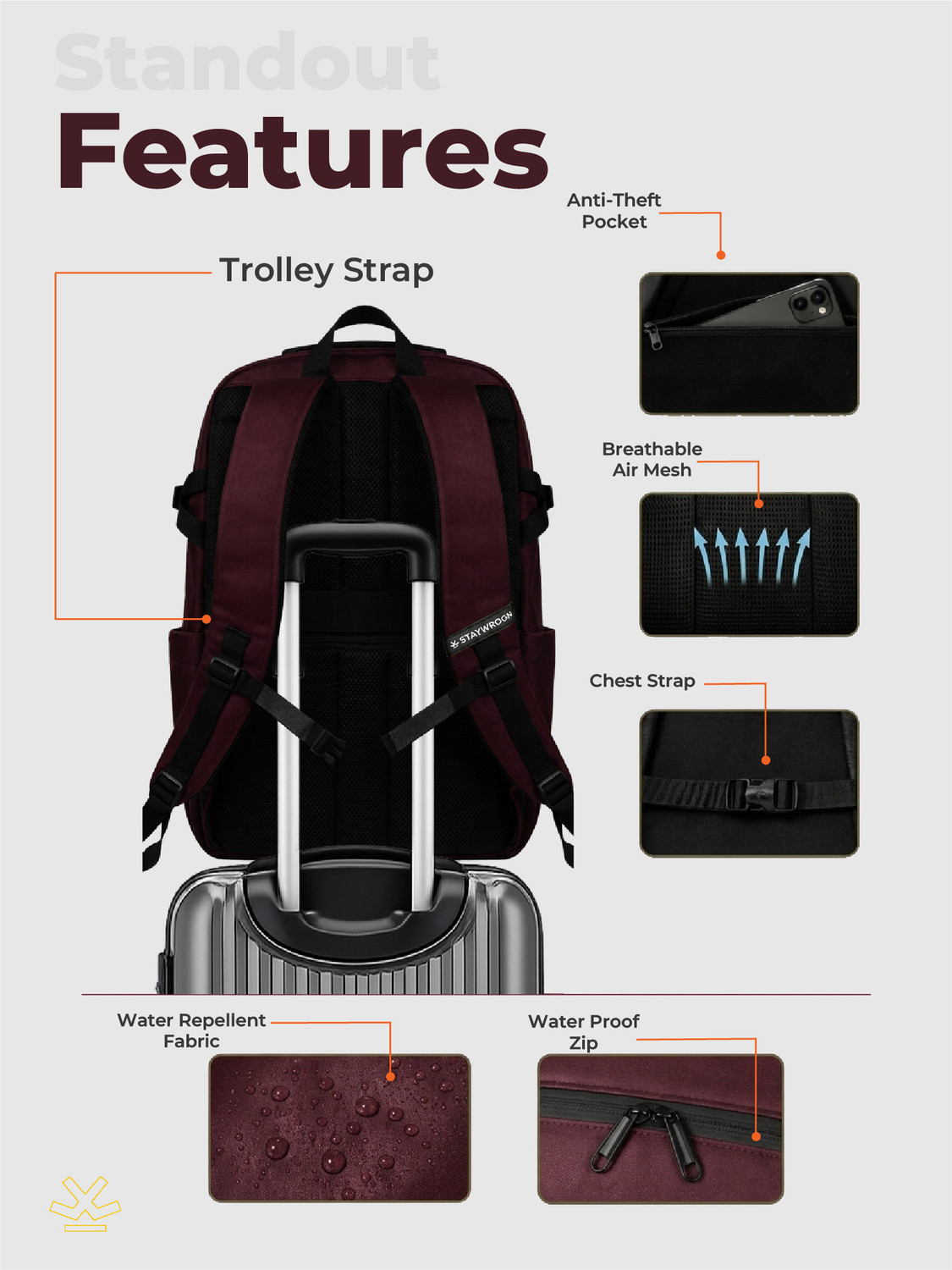 Image of WROGN Stealth Pro Unisex Laptop Backpack with Anti Theft Pocket & Rain Cover 40 L Laptop Backpack