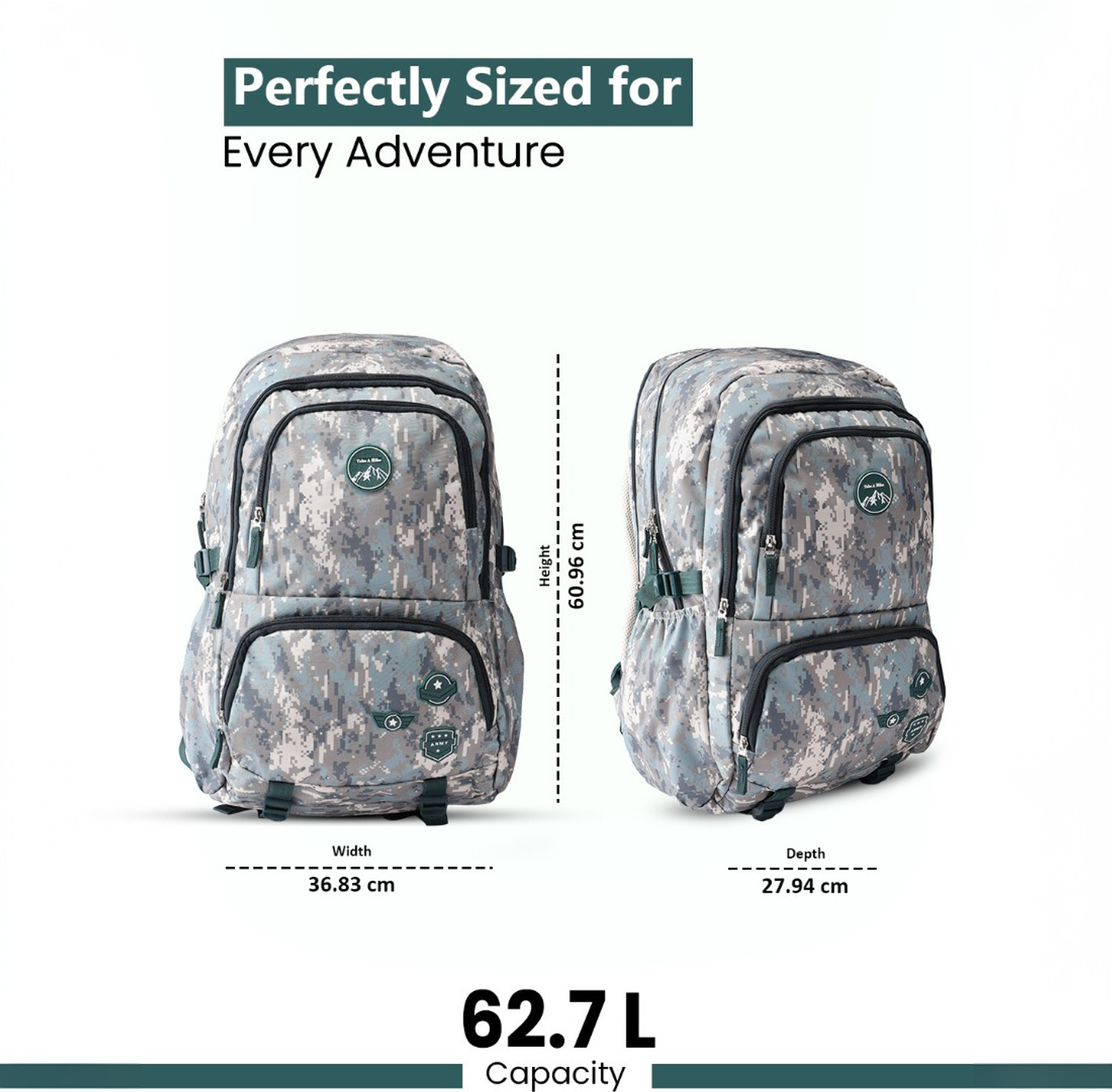Image of Priority Large 60 L Backpack Camouflage Trekking bag with Rain Cover (Green)
