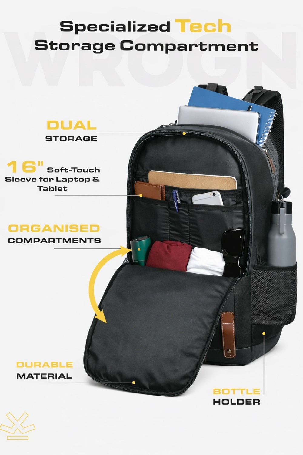 Image of WROGN Large 40L Laptop Backpack Leather Vintage without Anti Theft 40 L Laptop Backpack