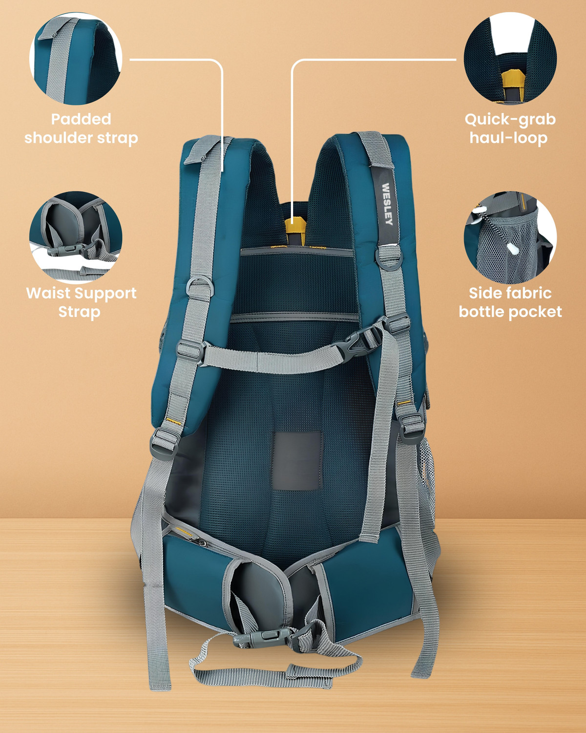 Image of WESLEY Spartan Rucksack hiking laptop bag fits upto 17.3 Raincover & internal organiser Rucksack - 45 L