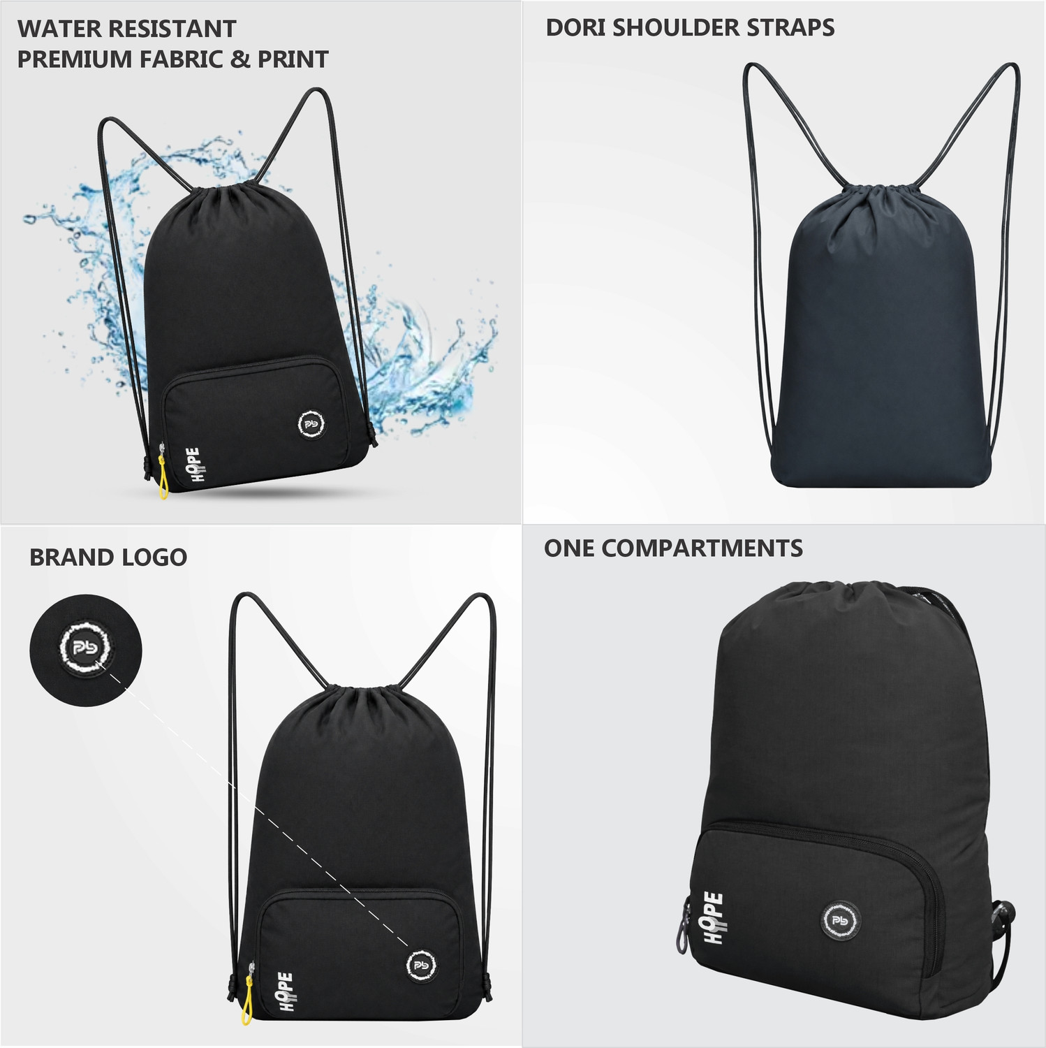 Image of PB Pearl Bags Premium Polyester Drawstring / Dori Bag with Front Zip Pocket (46.5x32.5X11 CM) 17 L Backpack