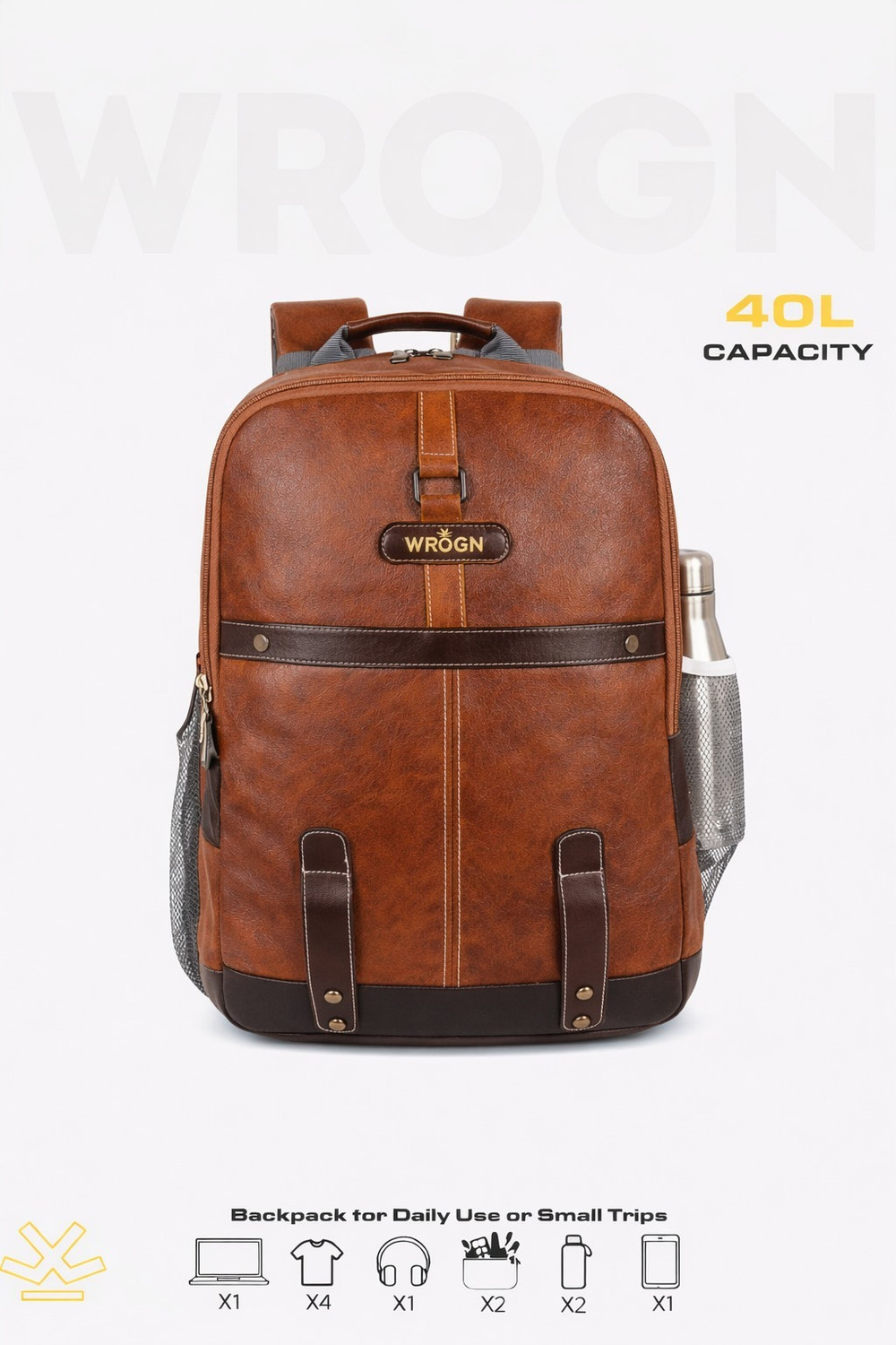 Image of WROGN Large 40L Laptop Backpack Leather Vintage without Anti Theft 40 L Laptop Backpack