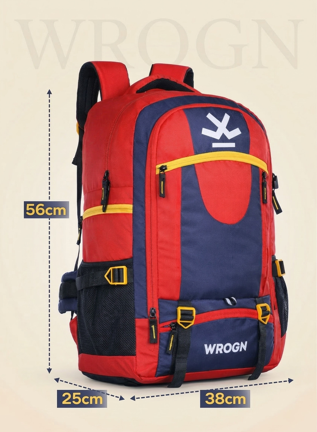 Image of WROGN Large Travel Trekking Bag Adjustable Straps for Travel Hiking & Outdoor 55 L Backpack
