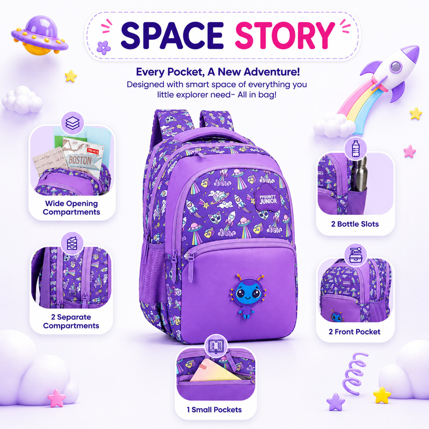 Image of Priority Kids School Bag Lightweight, Durable & Organized |Primary (2-4) 28 L Backpack