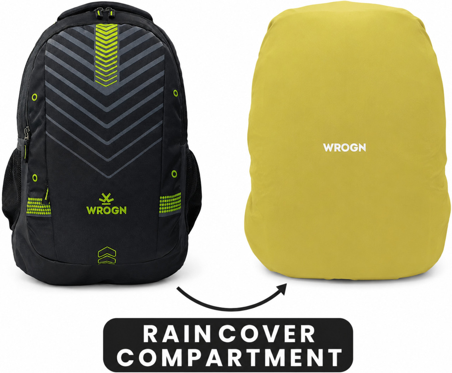 Image of WROGN Large 45 L Laptop Backpack Unisex Zipster with USB Port, Rain Cover (Black) 45 L Laptop Backpack
