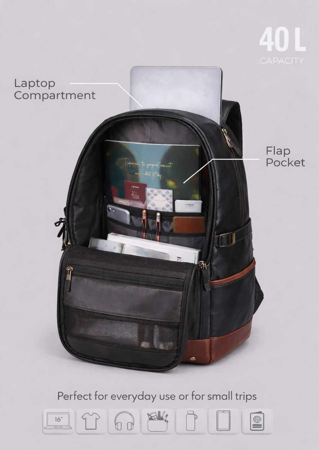 Image of PLEXY Faux Leather Water 40 L Backpack