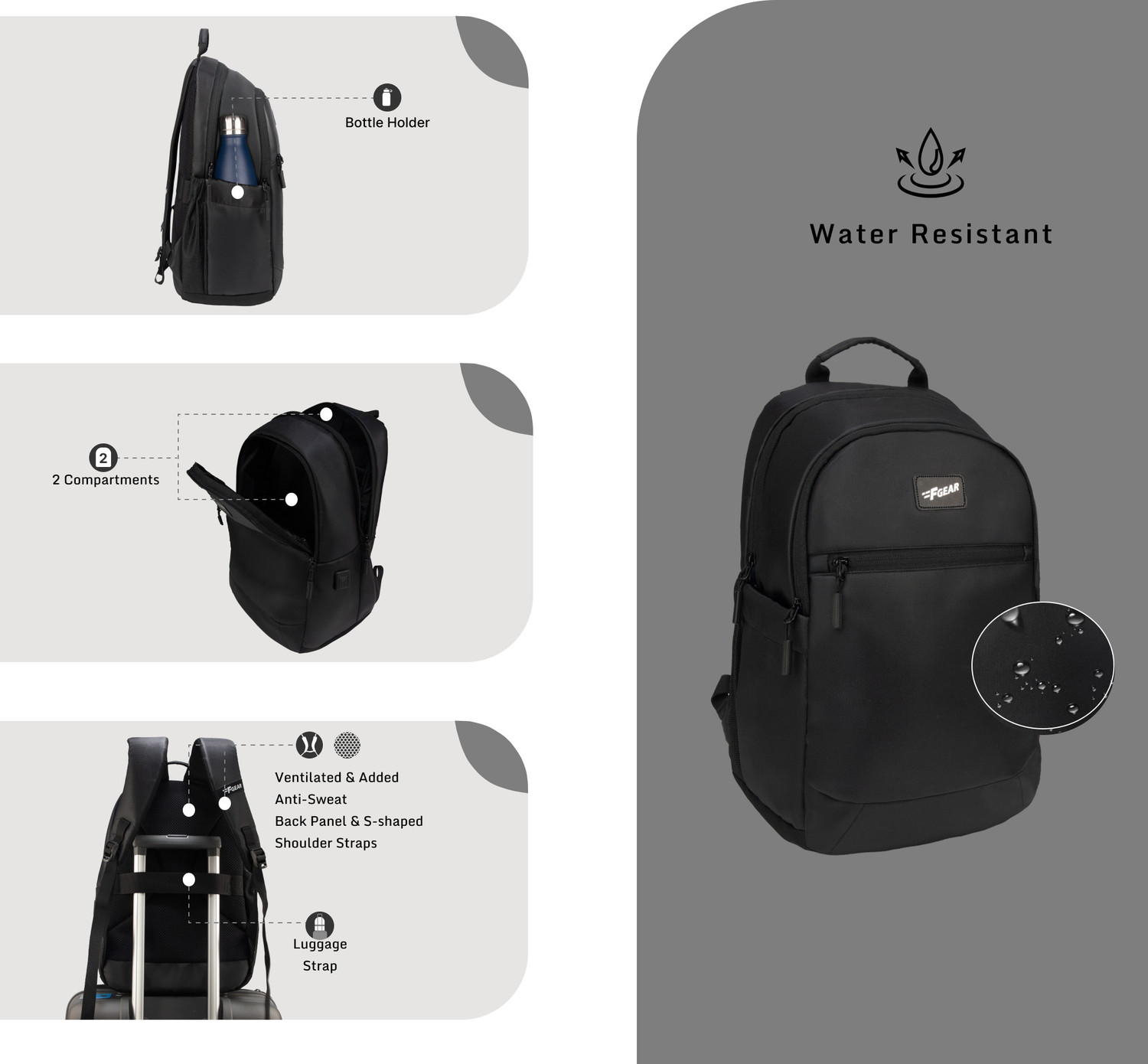 Image of F Gear Balanzo Black With USB 16 L Laptop Backpack