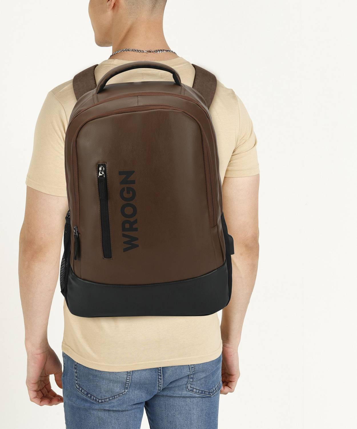WROGN 35L 15.5 Inch Faux Leather Laptop Backpack - Image 3