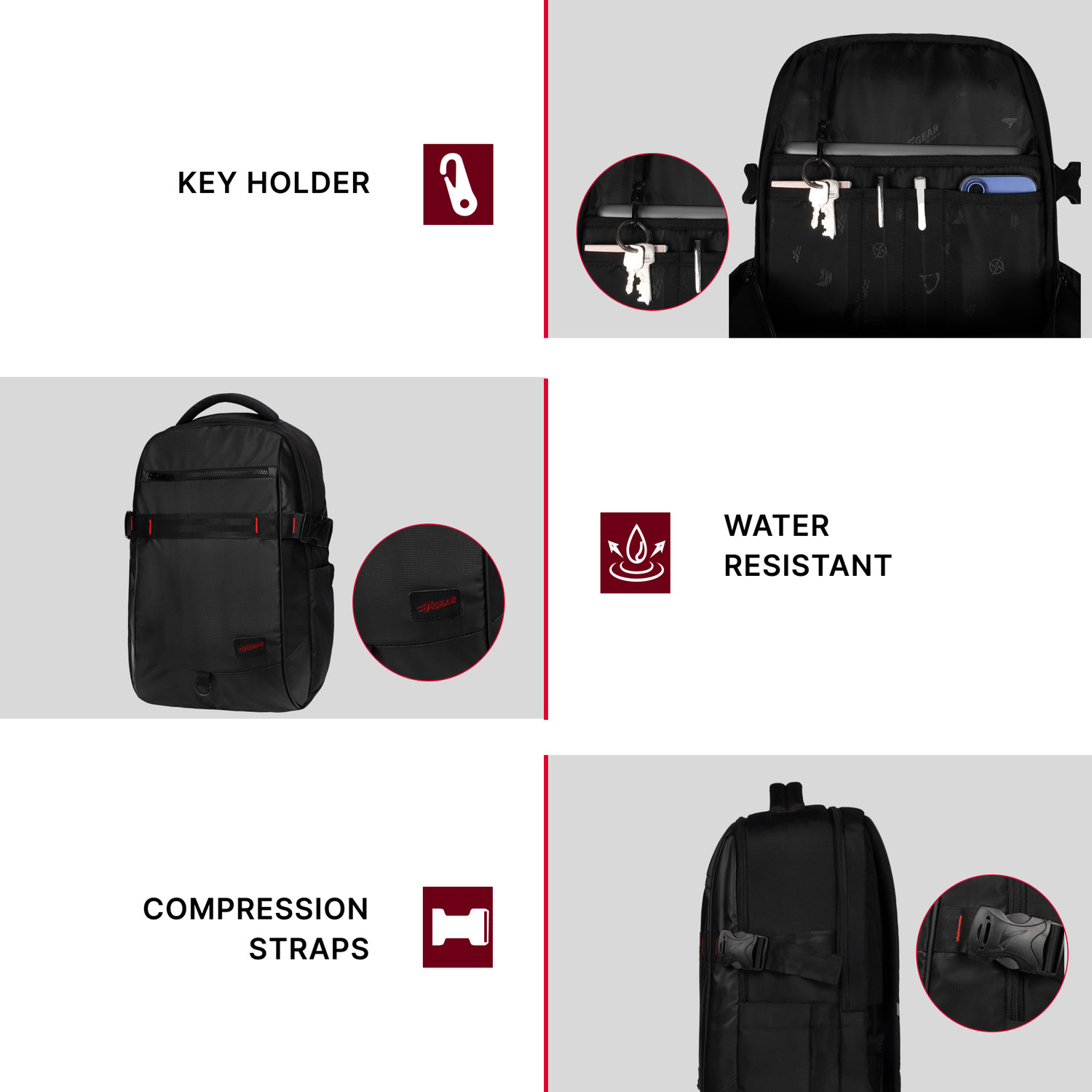 Image of F Gear Mason Black with Tablet Sleeve, Compression Straps & Key Holder 34 L Laptop Backpack