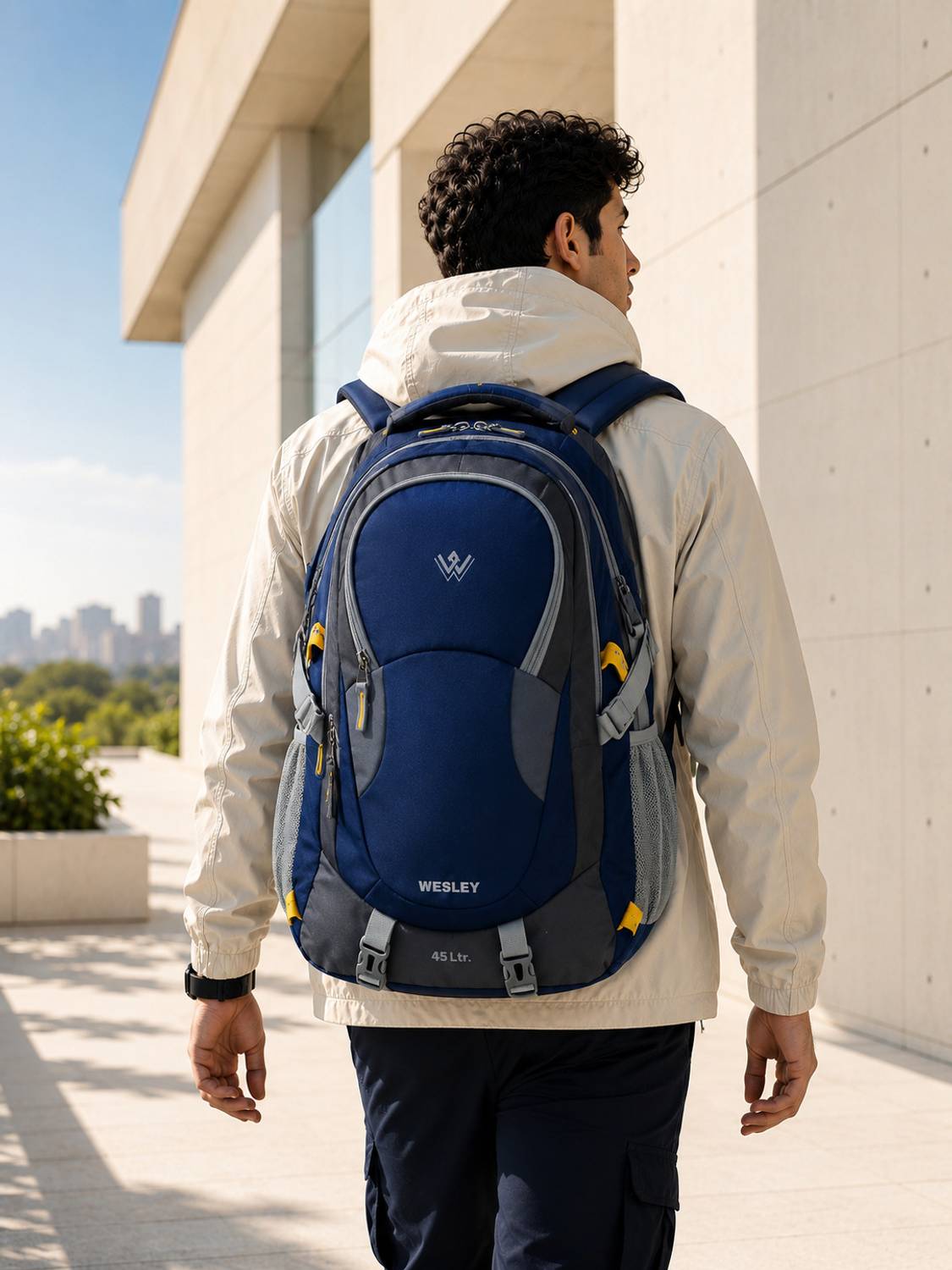 WESLEY Unisex Travel hiking laptop bag fits upto 17.3 inch with Raincover and internal organiser backpack Rucksack College bag 45 L Laptop Backpack