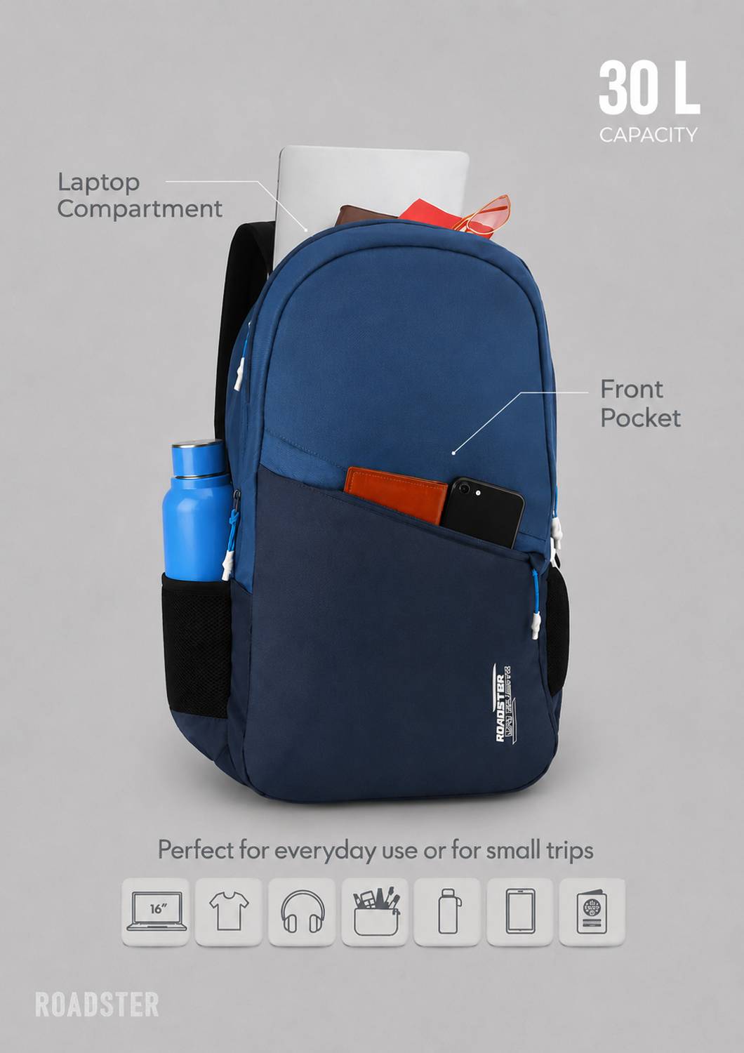 Roadster Large 38L Travel Office School Backpack - Image 3