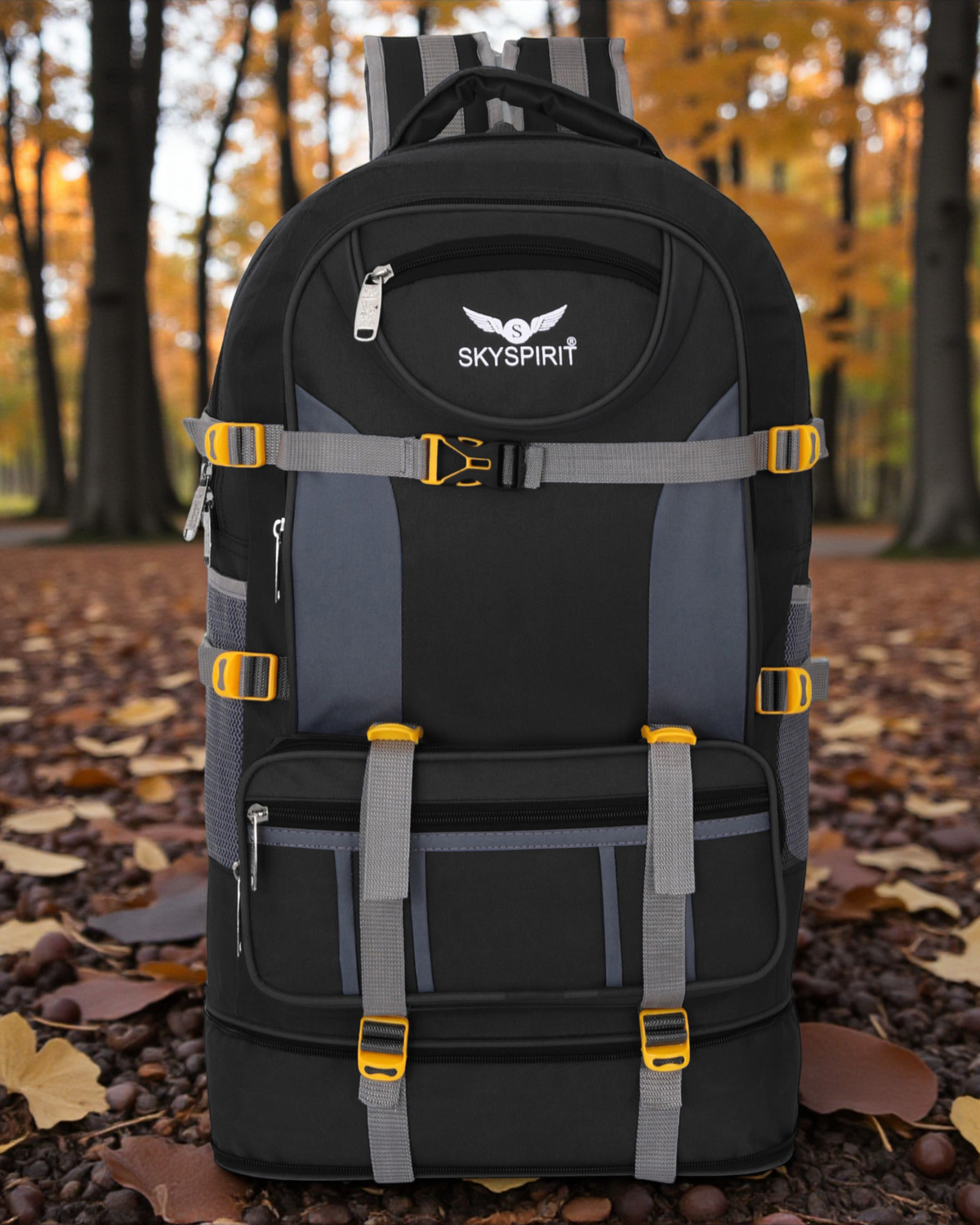 Image of sky spirit Expandable Travel Rucksack Backpack with Multiple Pockets | Trekking Hiking Bag Rucksack - 90 L
