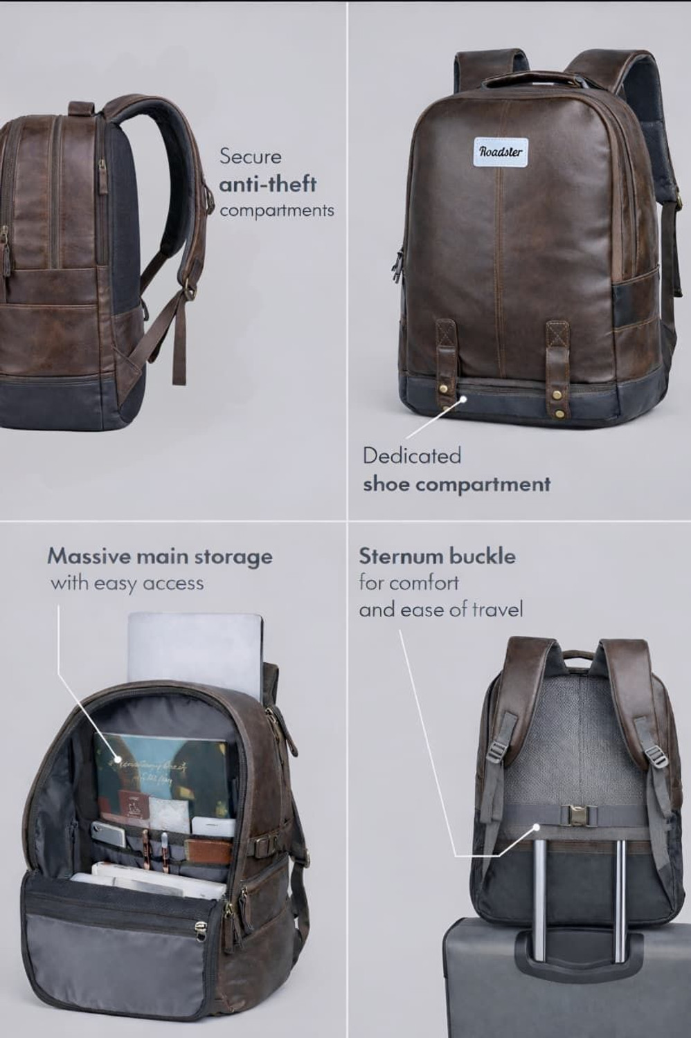 Image of Roadster Rider Large Laptop Backpack 40L premium Backpack CLASSIC ANTI THEFT FAUX LEATHER 40 L Laptop Backpack