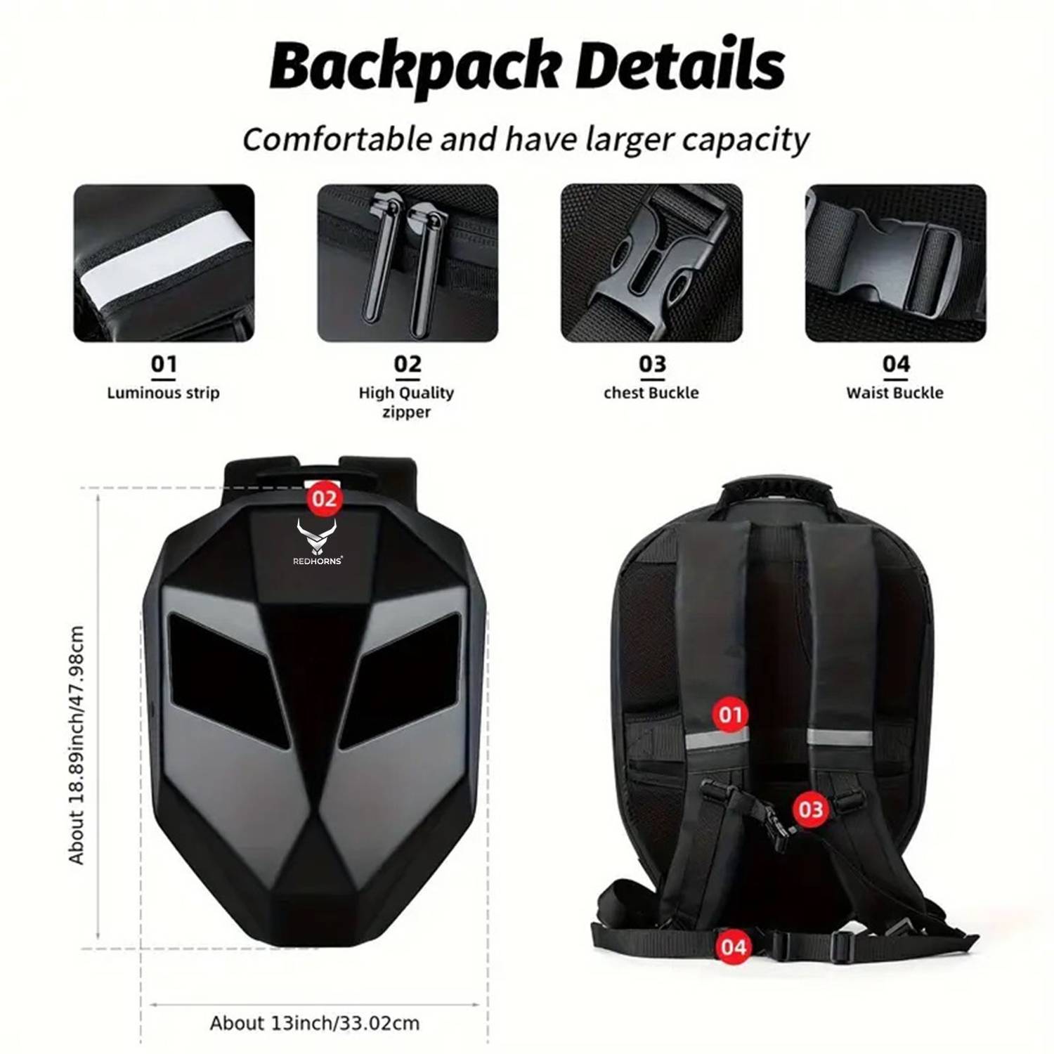 REDHORNS 30L Waterproof LED Laptop Backpack - Image 2