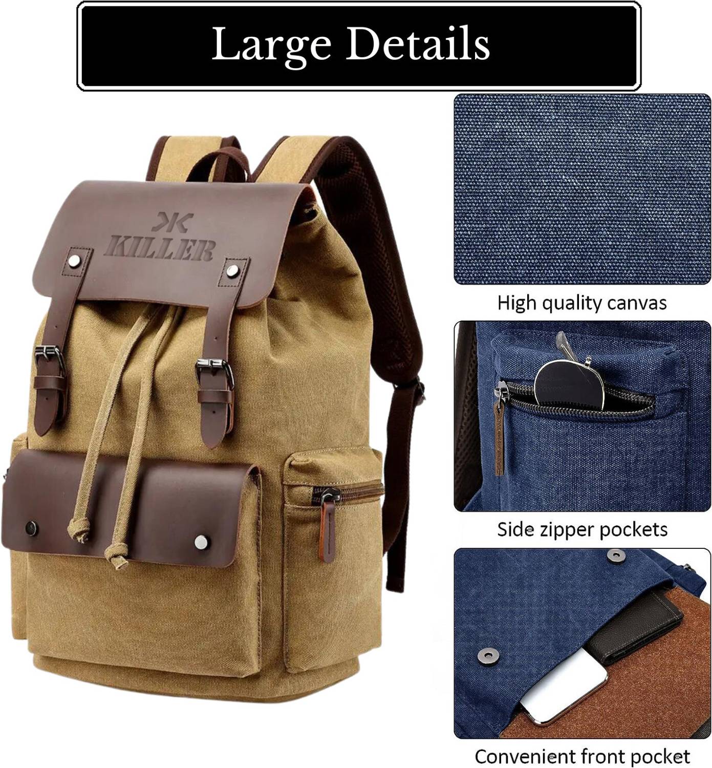 KILLER 28L Canvas Travel Daypack - Image 4
