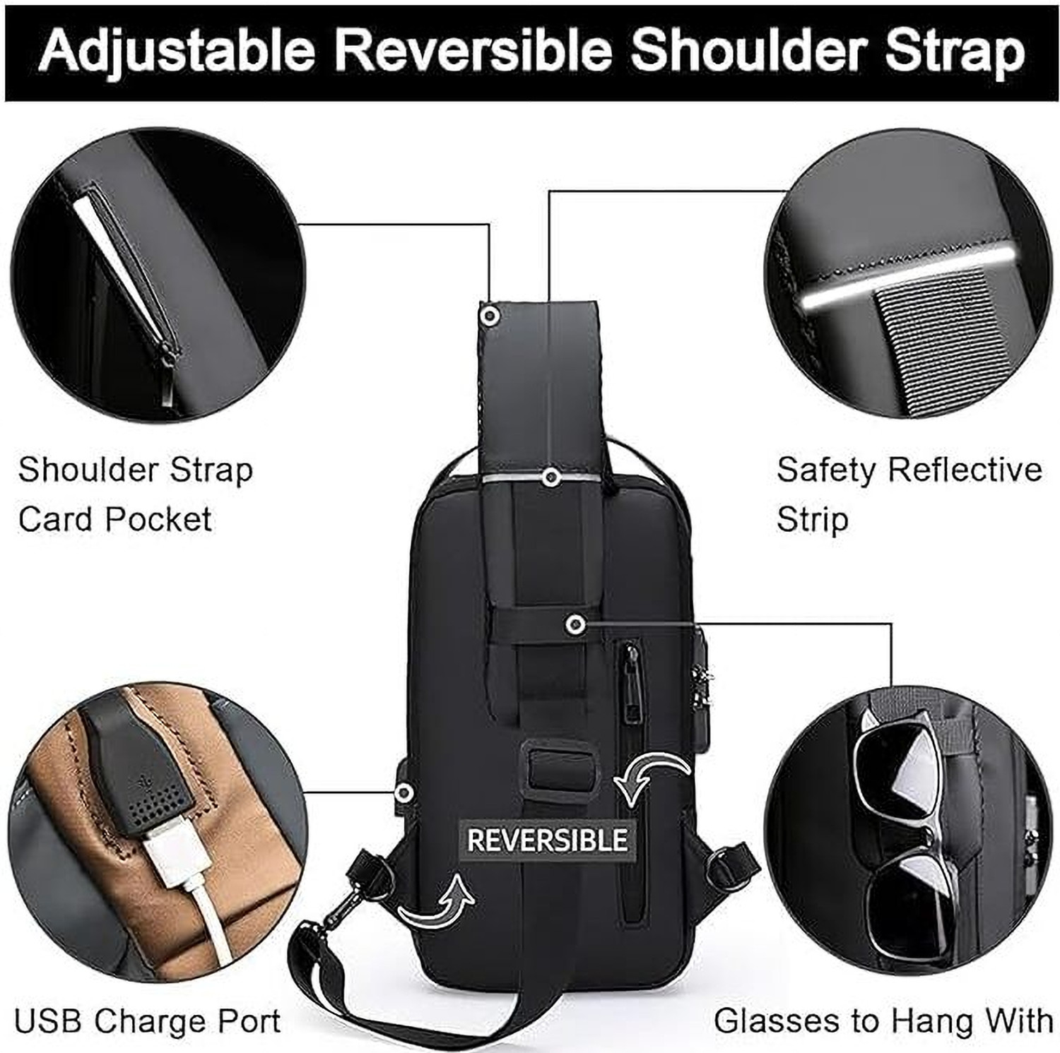 Image of WILDHORN Black Shoulder Bag Sling Crossbody Bag for Men, Stylish Chest Shoulder Bag for Men Women
