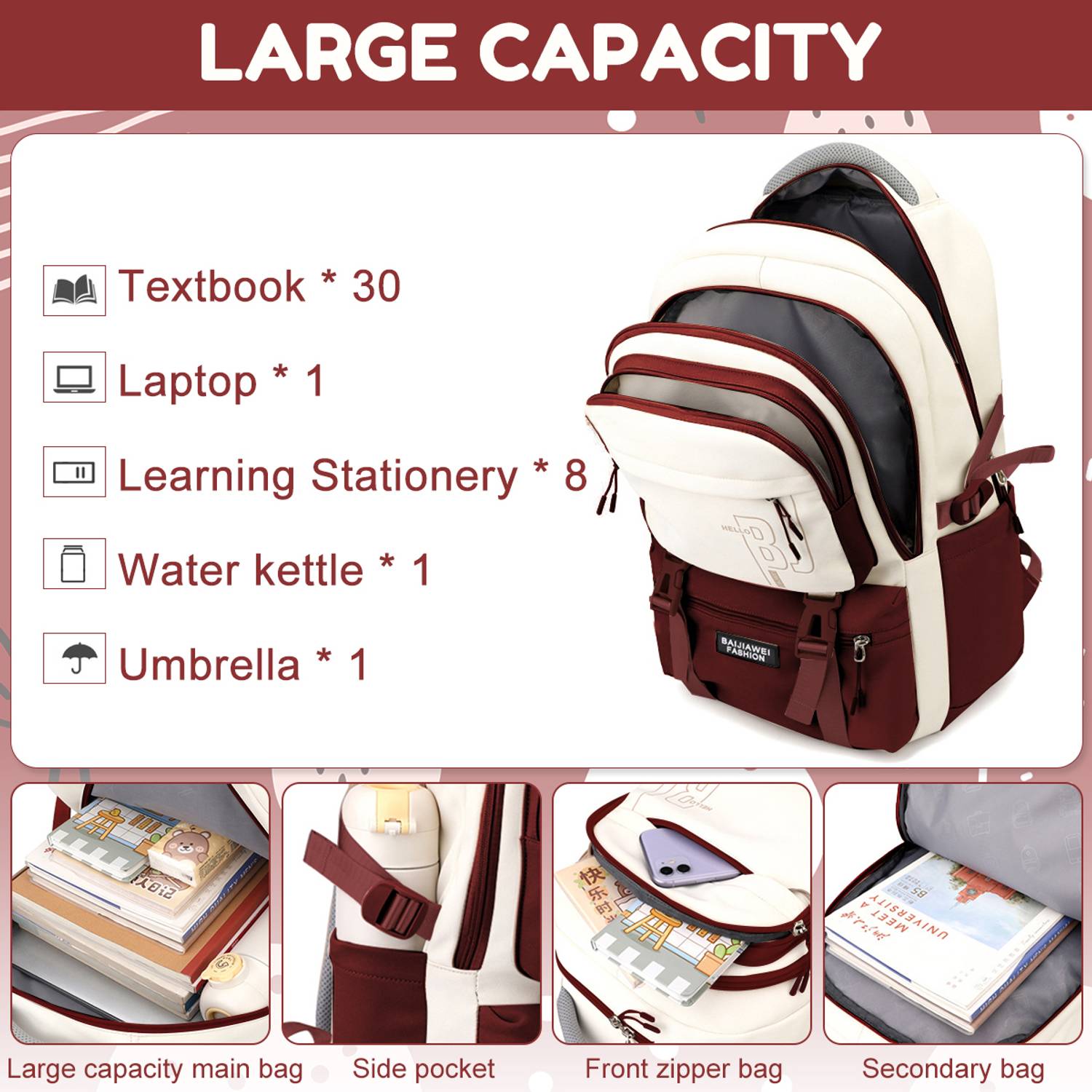 SERPLEX Girls Red Nylon Backpack 2.7L - Image 4