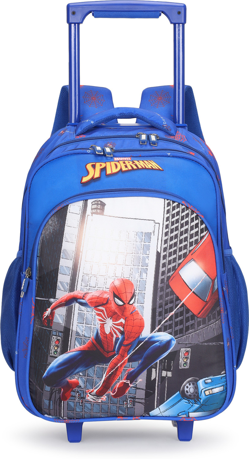 Image of MARVEL Large 42 L Backpack Original 18 inch Spider Man Kids Backpack Trolley Bag with 2 Wheel /School Bag (Blue)