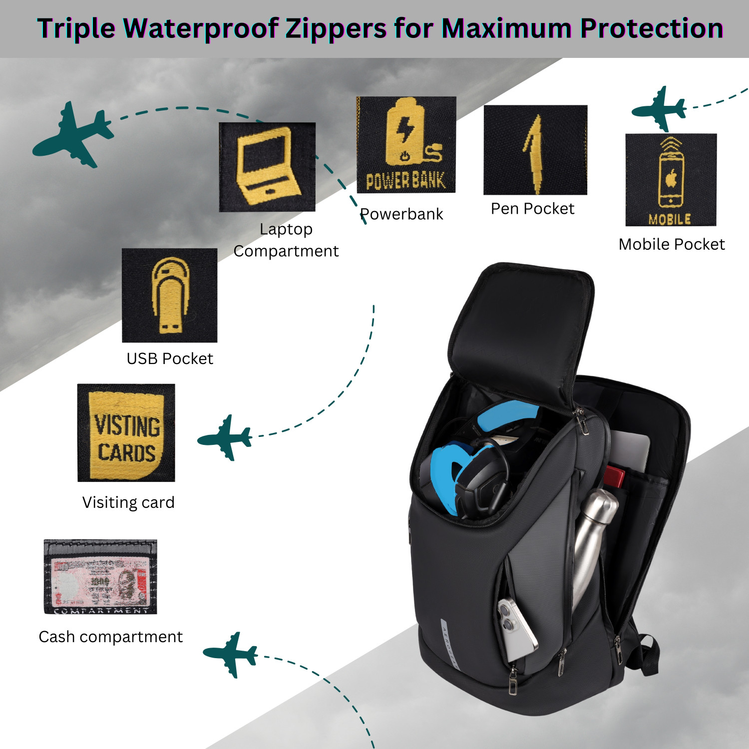 Image of aerogear Premium Anti-Theft Business Backpack for Men & Women, Office, Travel Waterproof Shoulder Bag (Black, Grey, 30 L)