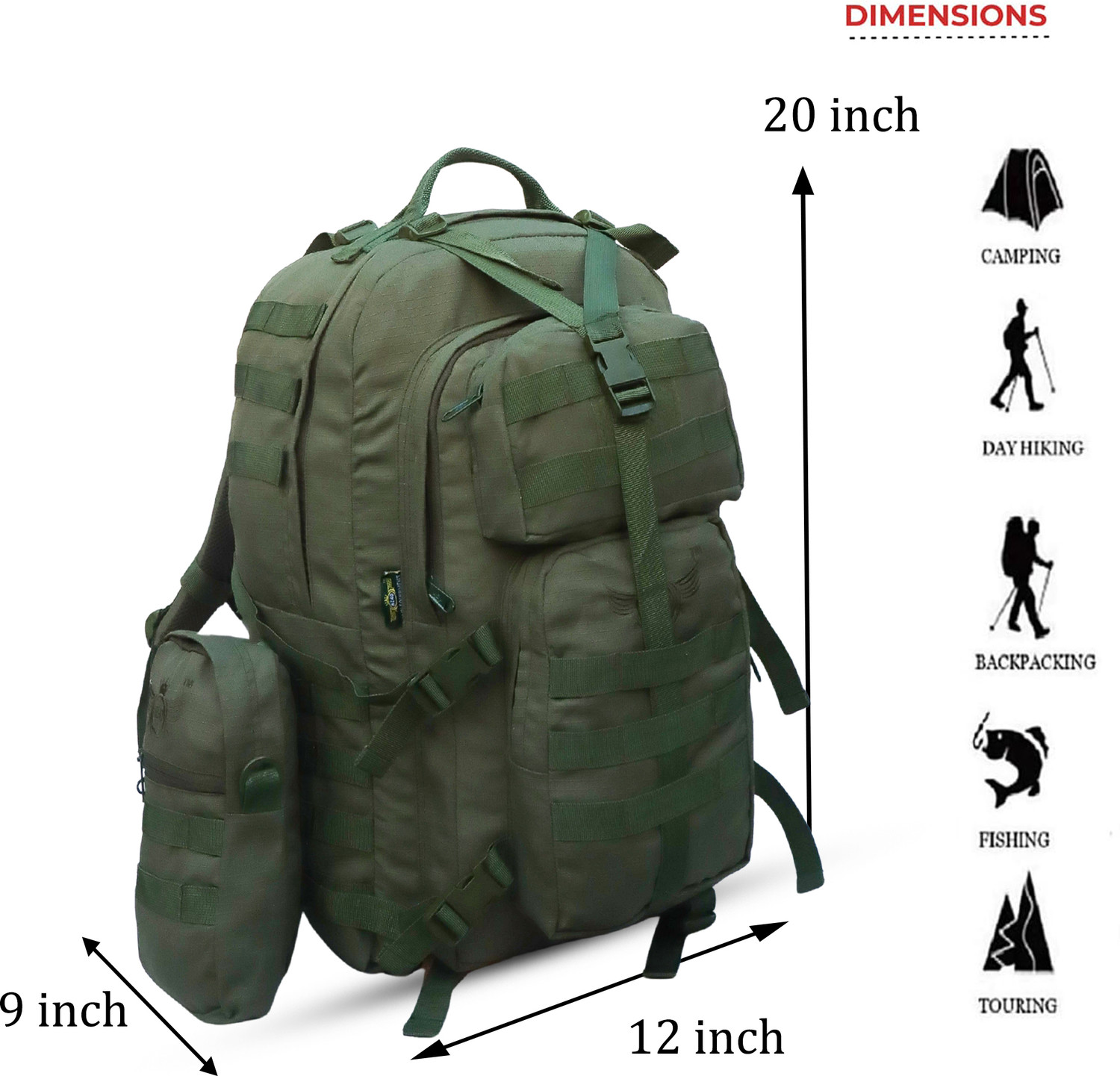 Image of AZAD Army Backpack WITH SLING BAG for casual USE with extra space 70 L Backpack