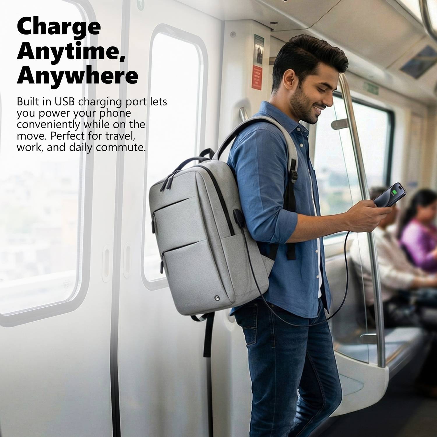 GadgetBite Graphite 20L PU Leather Laptop Backpack 15.6inch - Image 5