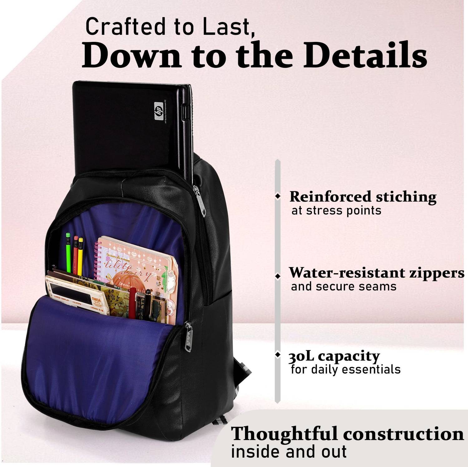 Maxcarry Premium Black Leather Backpack 40L - Image 5