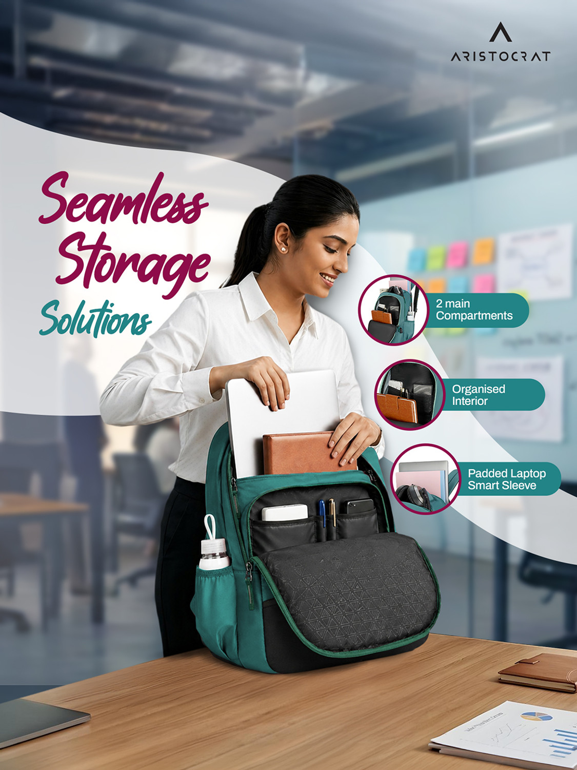 Image of ARISTOCRAT Stan 15.6 inch Compatible Laptop Backpack with 3 Specious Compartments & Rain Cover 32 L Laptop Backpack